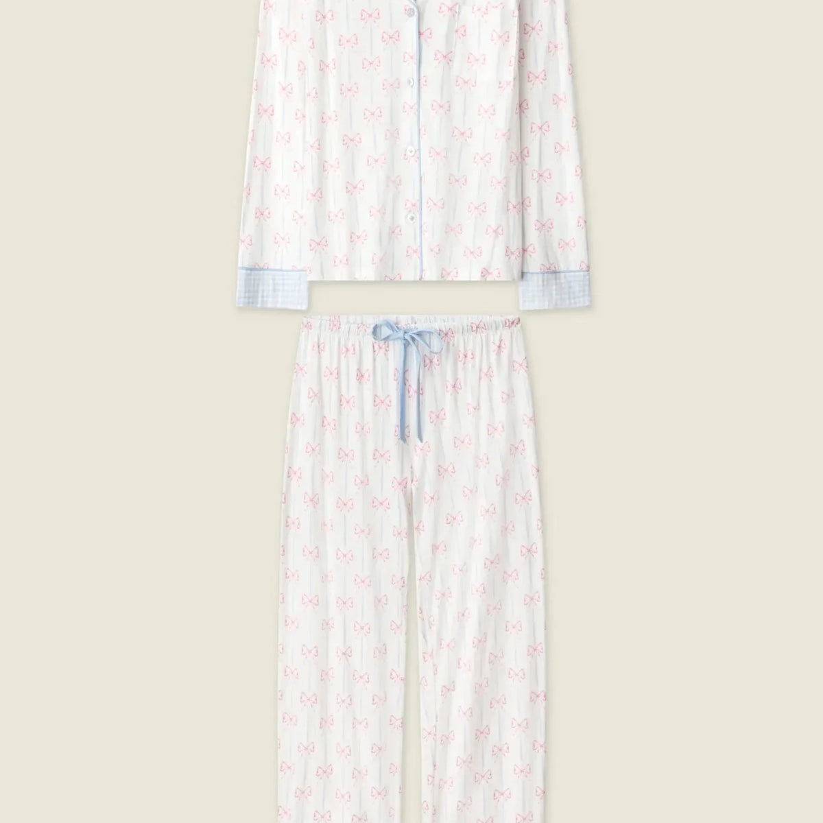 Playful Prints Cotton-Modal Long Sleeve Pajama Set by PJ Salvage displayed on a beige background.