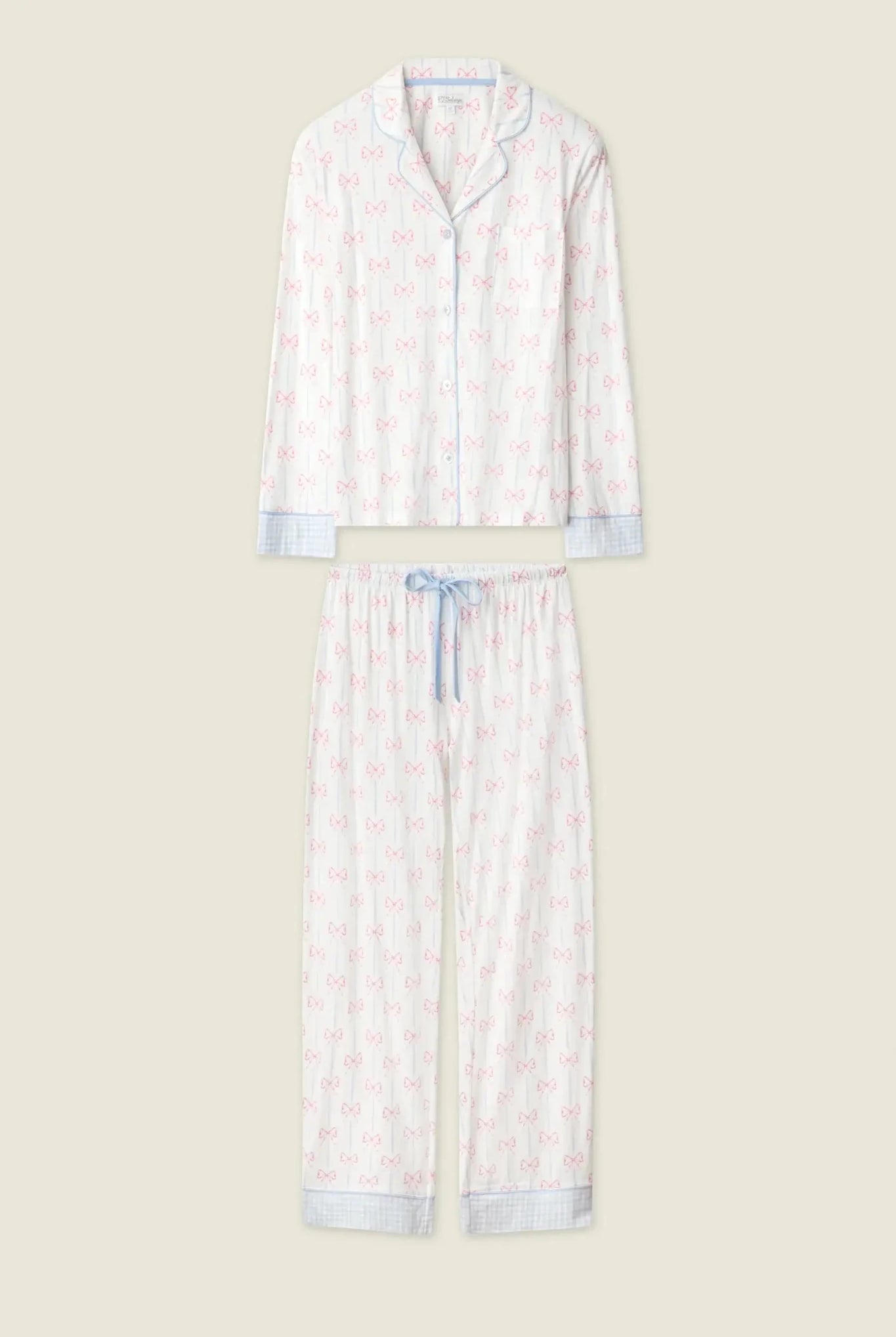 Playful Prints Cotton-Modal Long Sleeve Pajama Set by PJ Salvage displayed on a beige background.