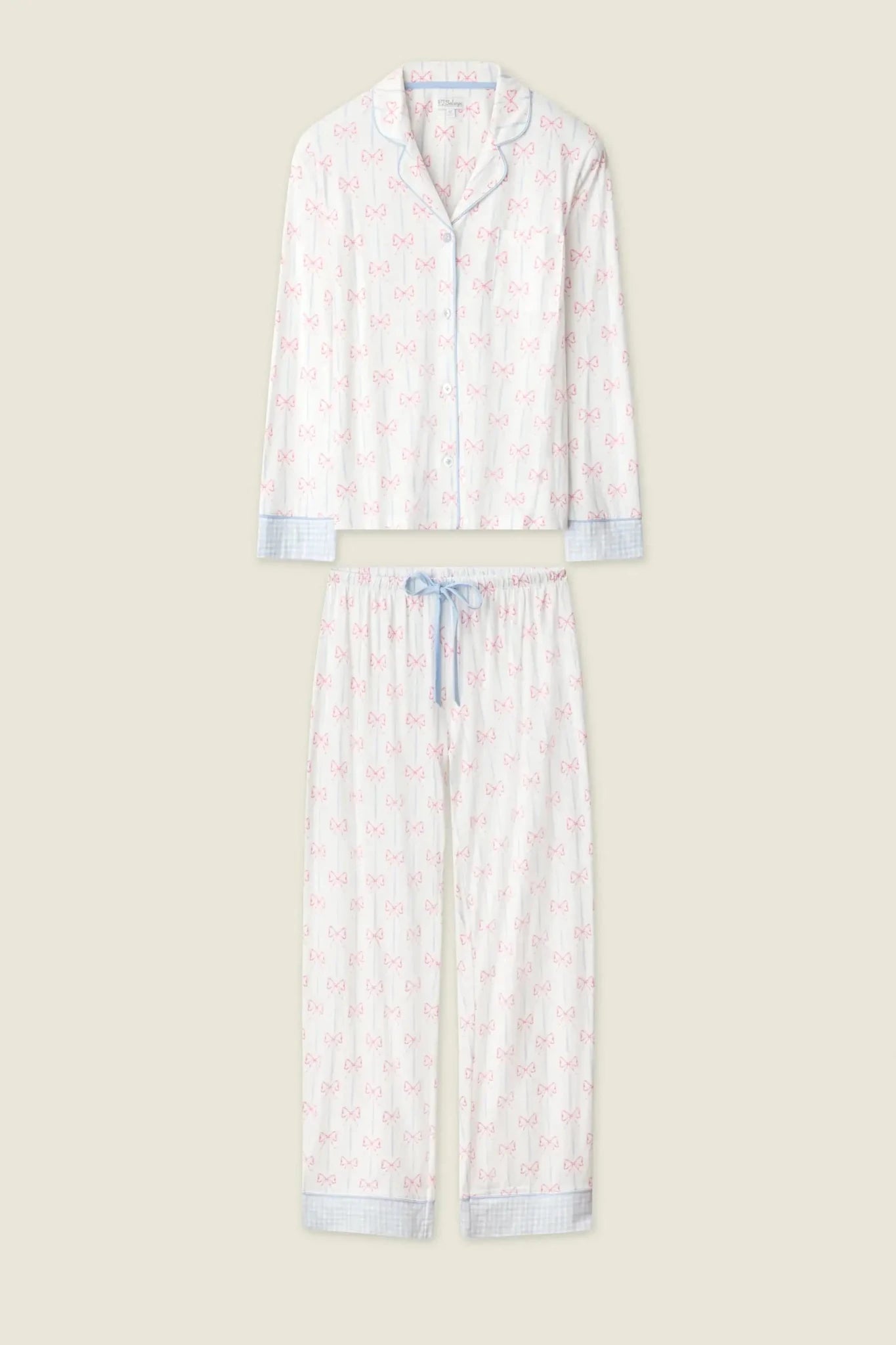 Playful Prints Cotton-Modal Long Sleeve Pajama Set by PJ Salvage displayed on a beige background.