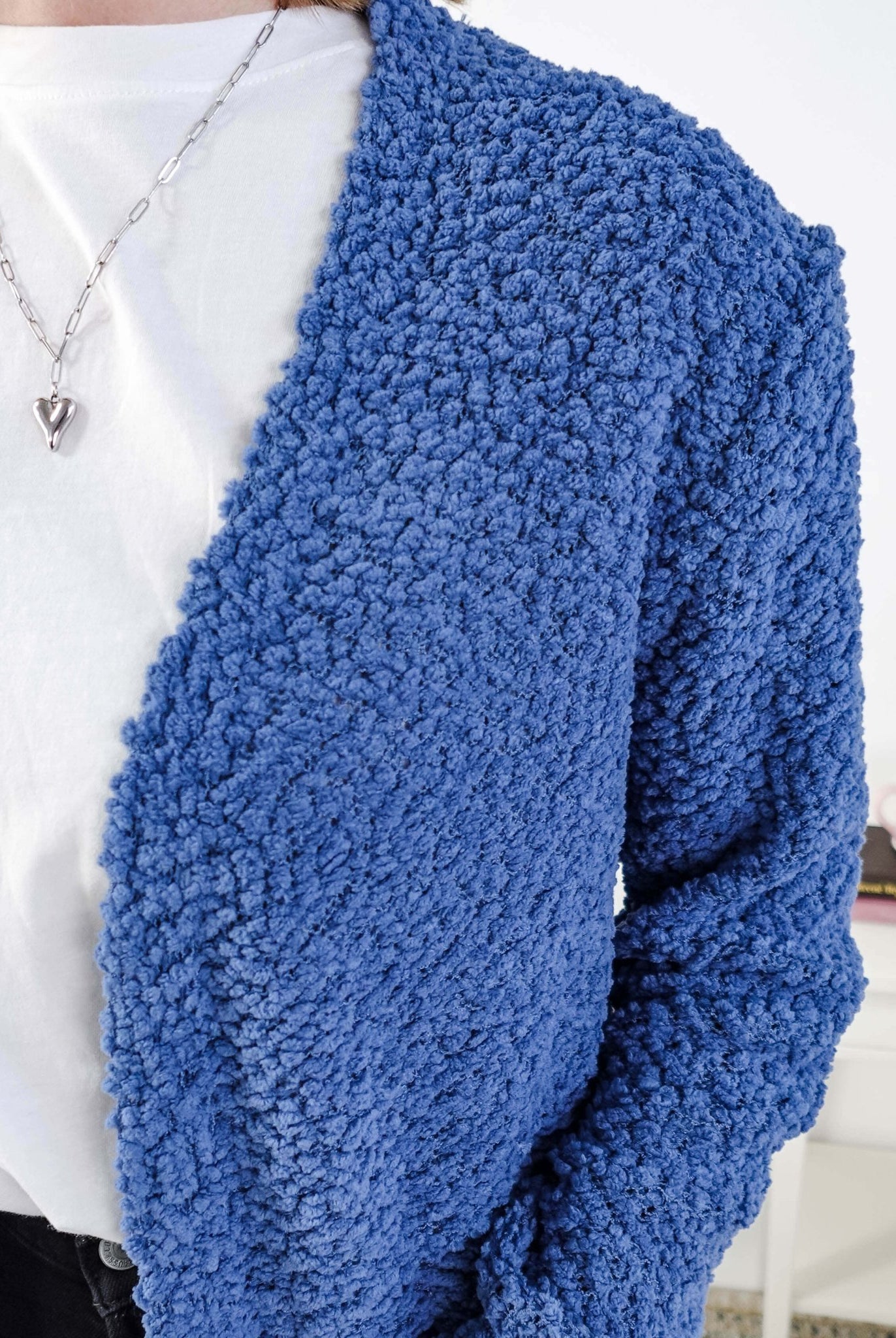 Popcorn Texture Open Summer Cardigan closeup showing texture