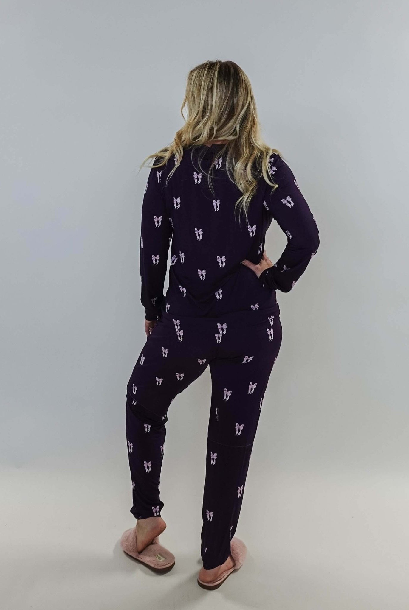 women's loungewear jogger set purple with bows bamboo GEORGIA RYLAN