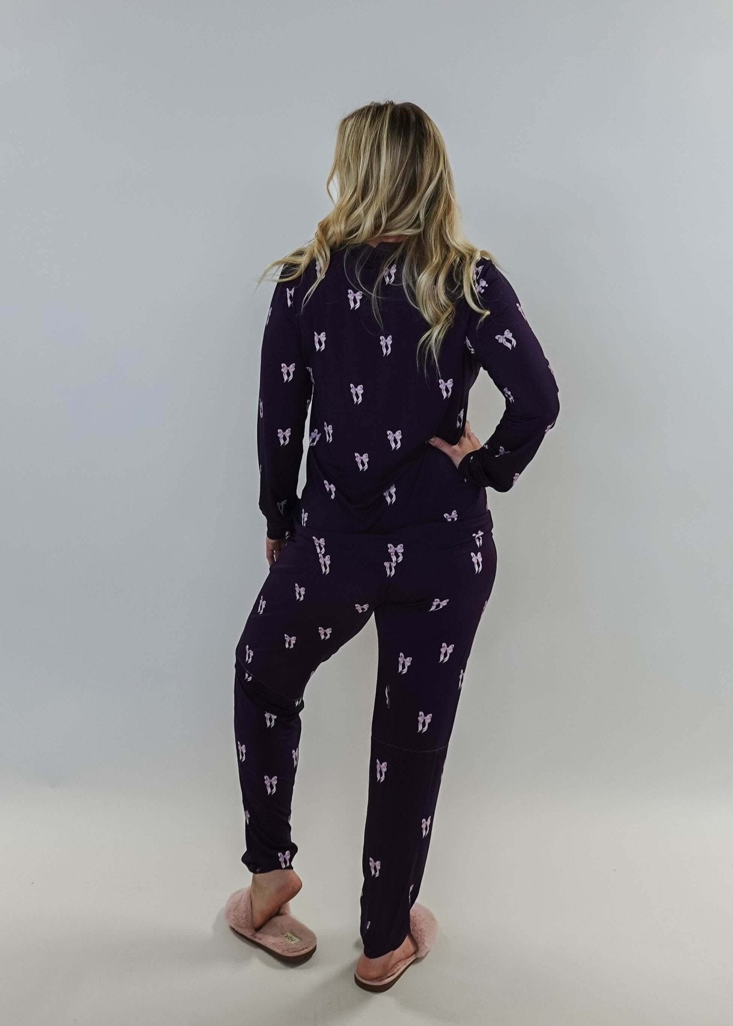 women's loungewear jogger set purple with bows bamboo GEORGIA RYLAN