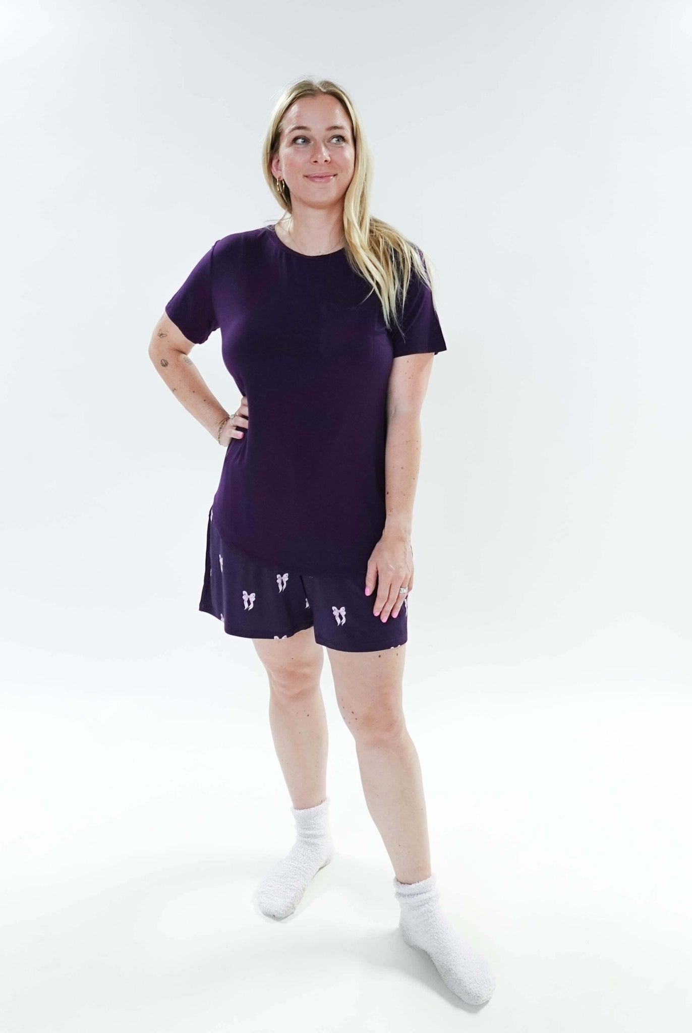Purple Bows Print Tee & Short Bamboo PJ Set