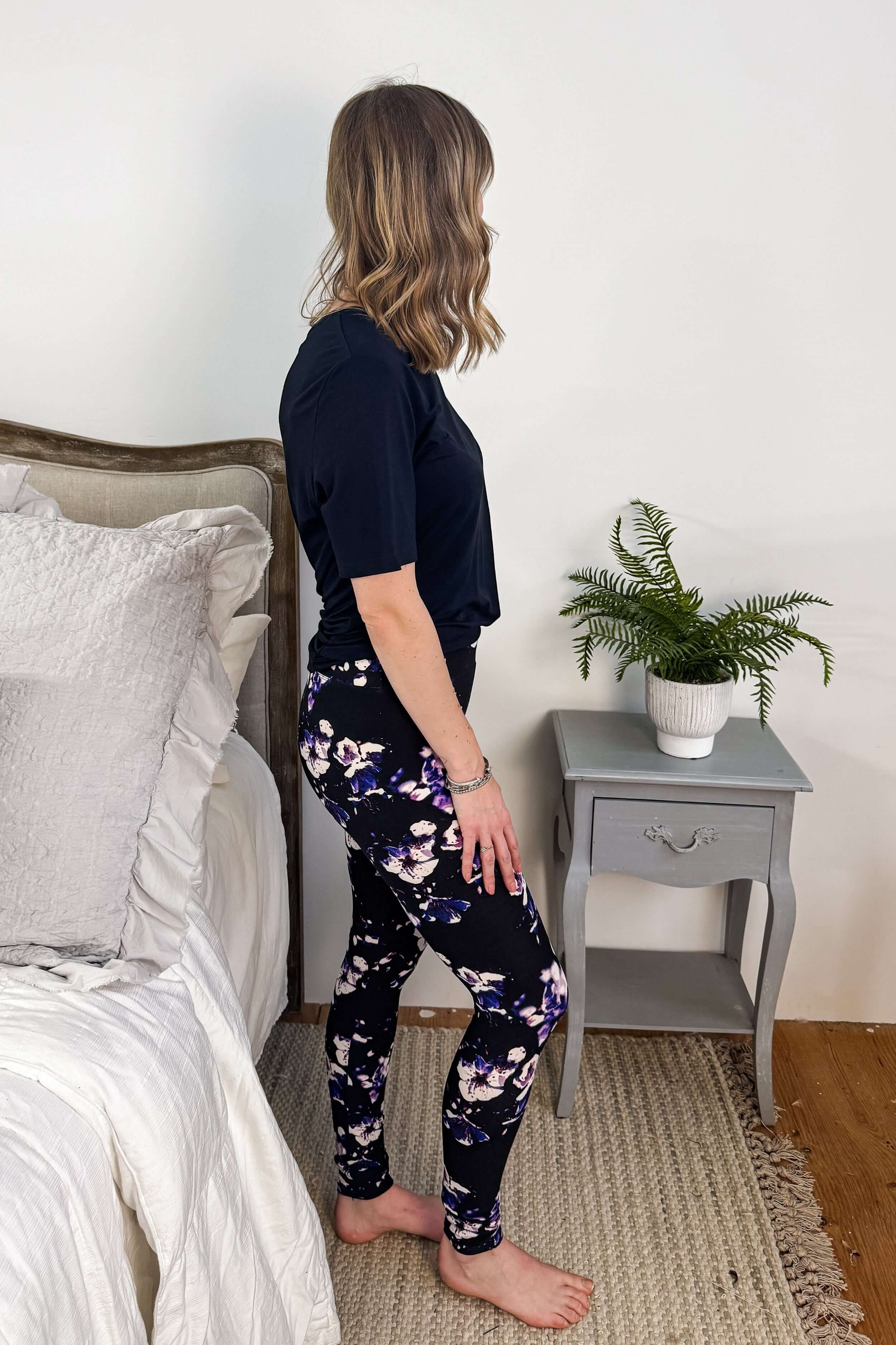 Purple Flower Print High Waisted Buttery Soft Leggings | O/S fits women XS-L