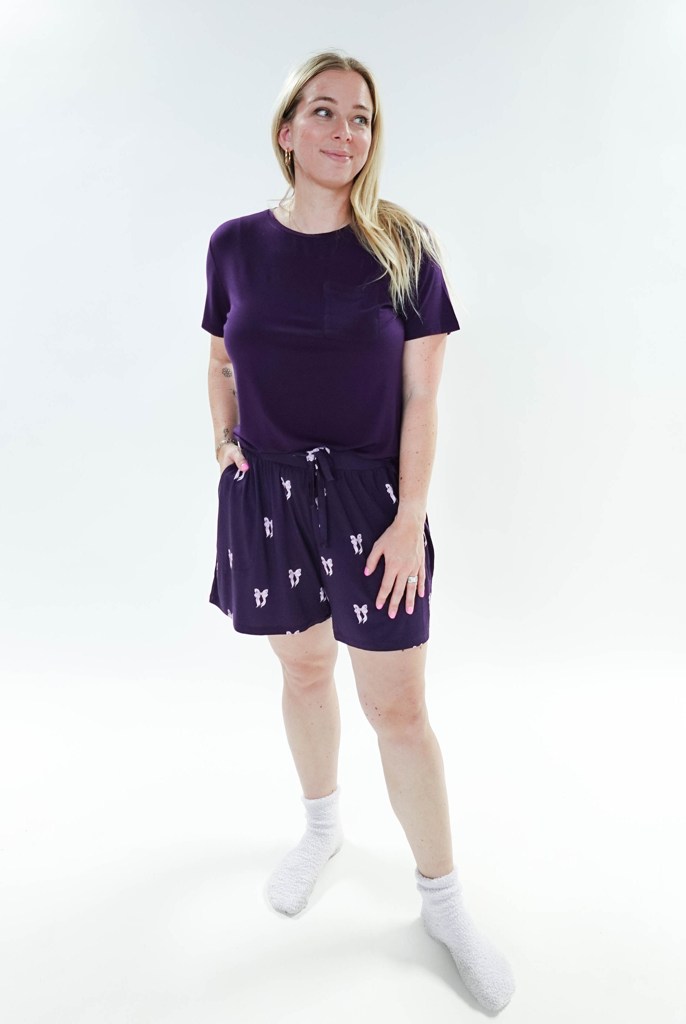 Purple Bows Print Tee & Short Bamboo PJ Set