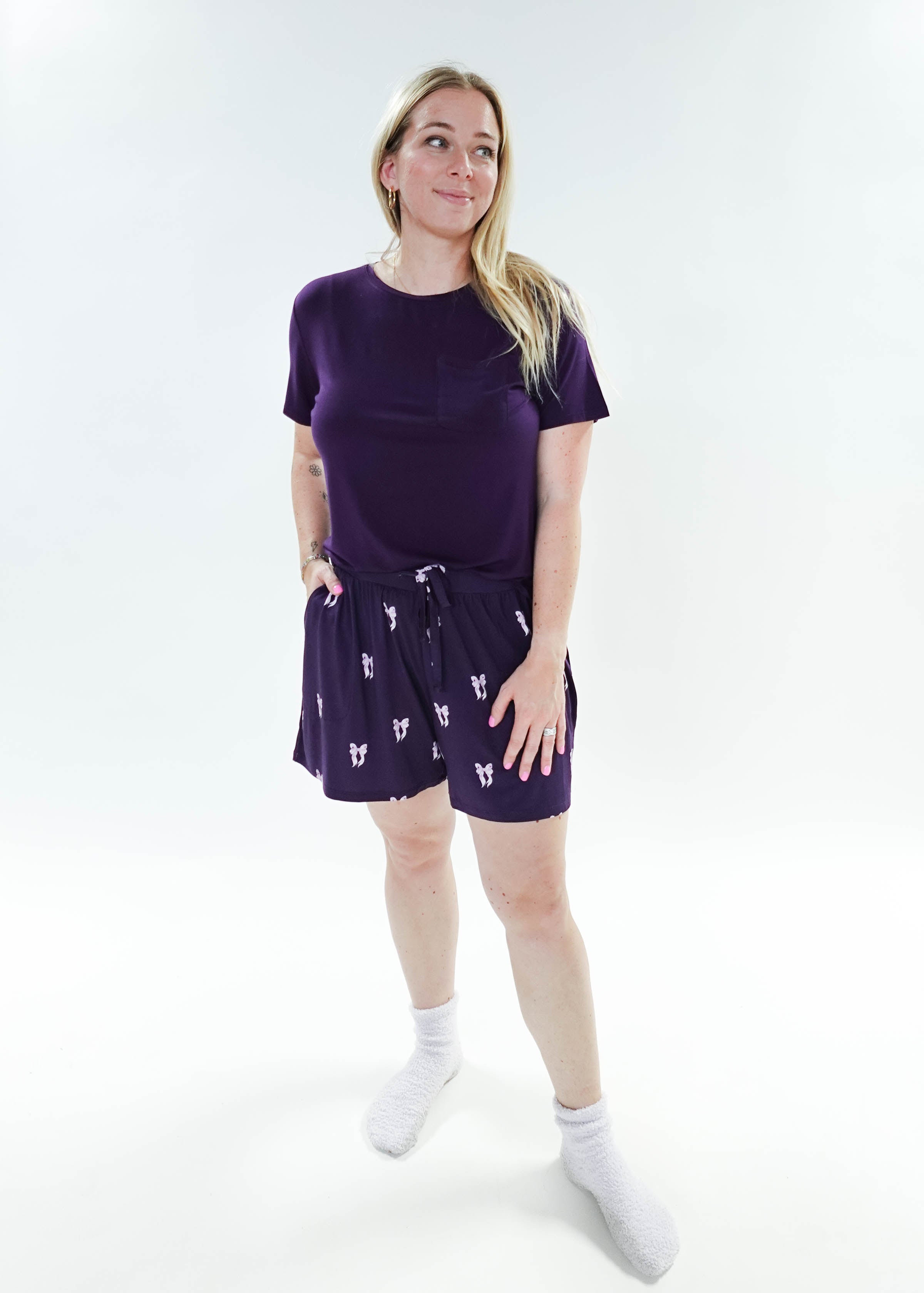 Purple Bows Print Tee & Short Bamboo PJ Set