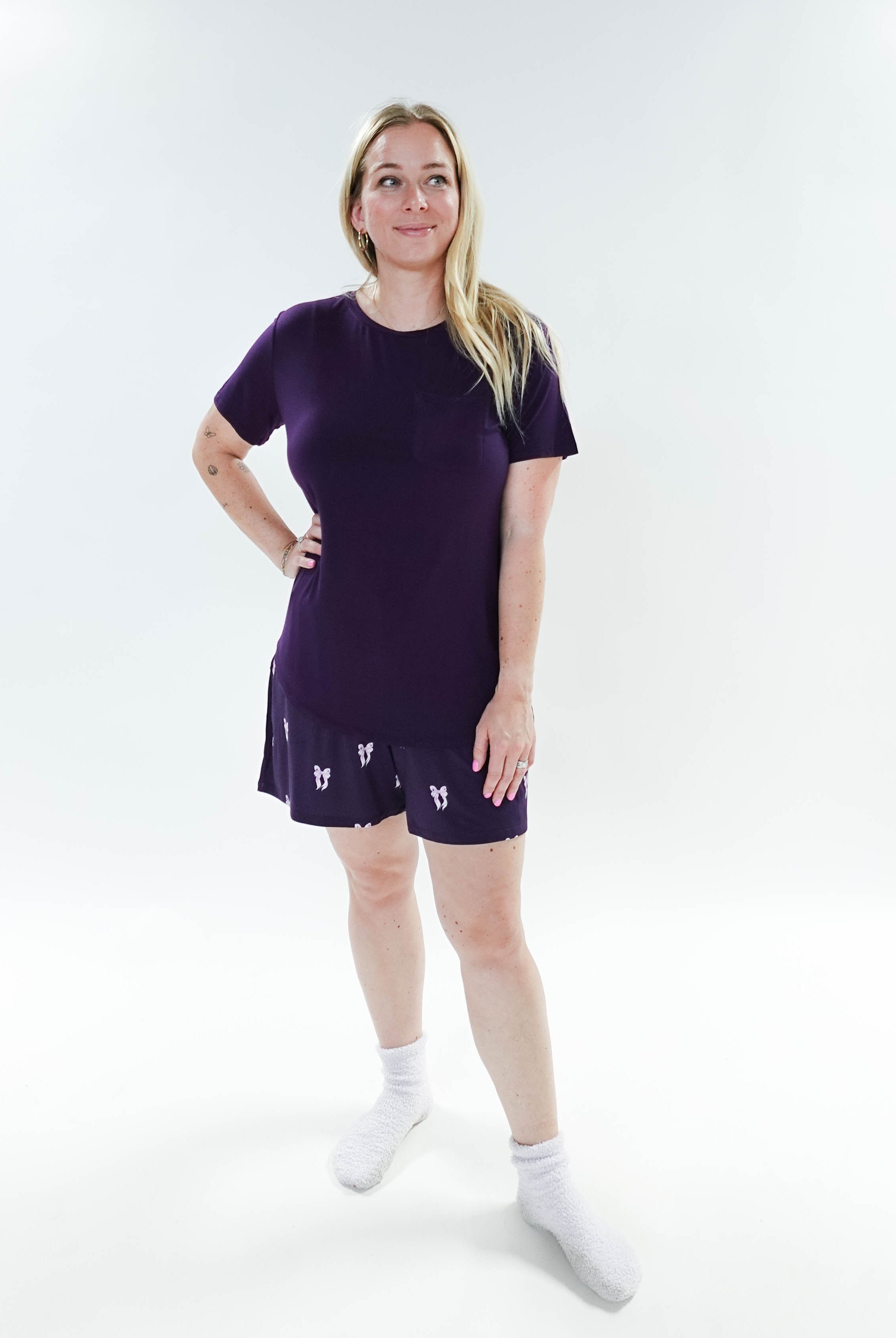 Purple Bows Print Tee & Short Bamboo PJ Set