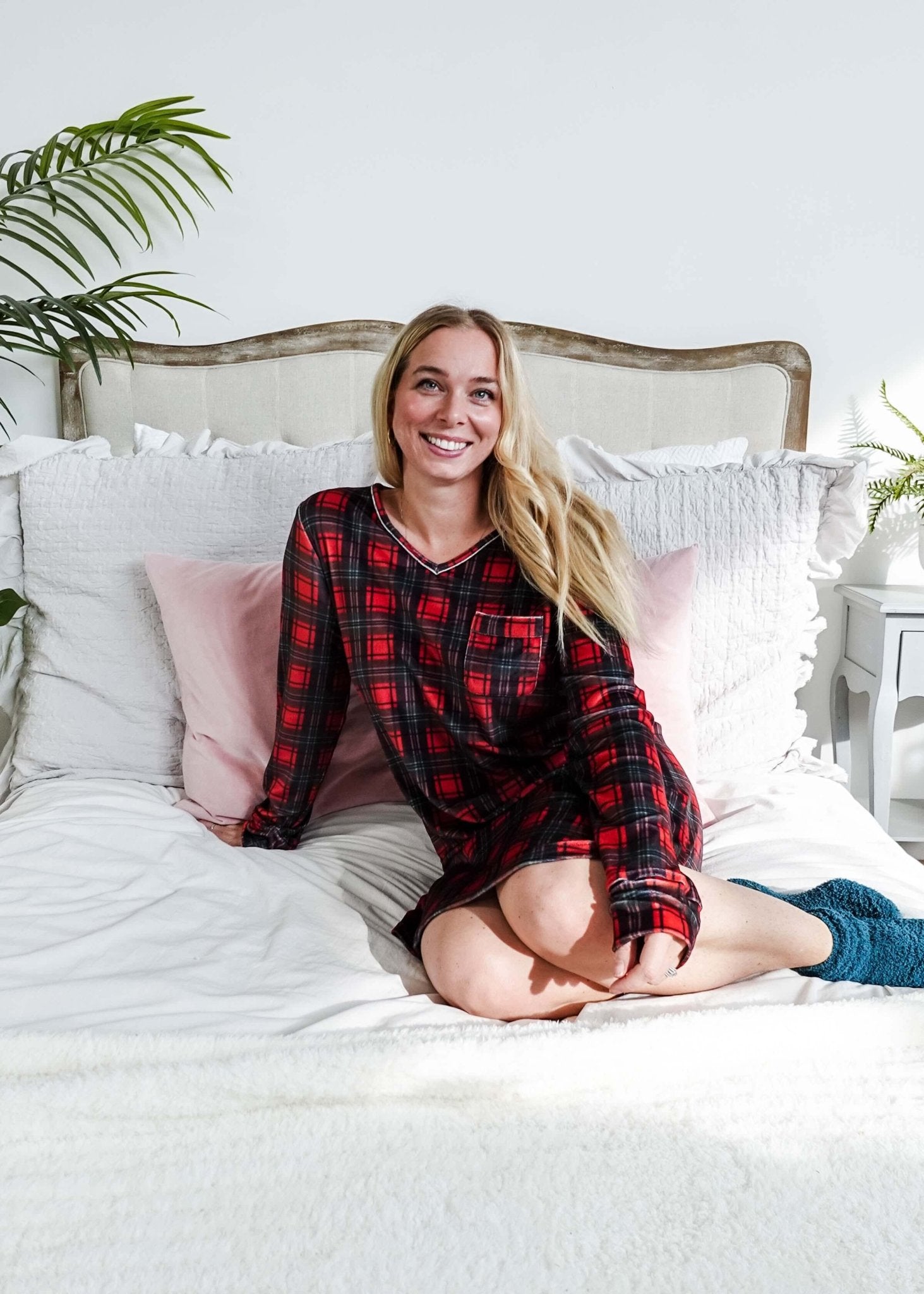 women's soft velour red plaid nightgown for holidays Miranda Nic