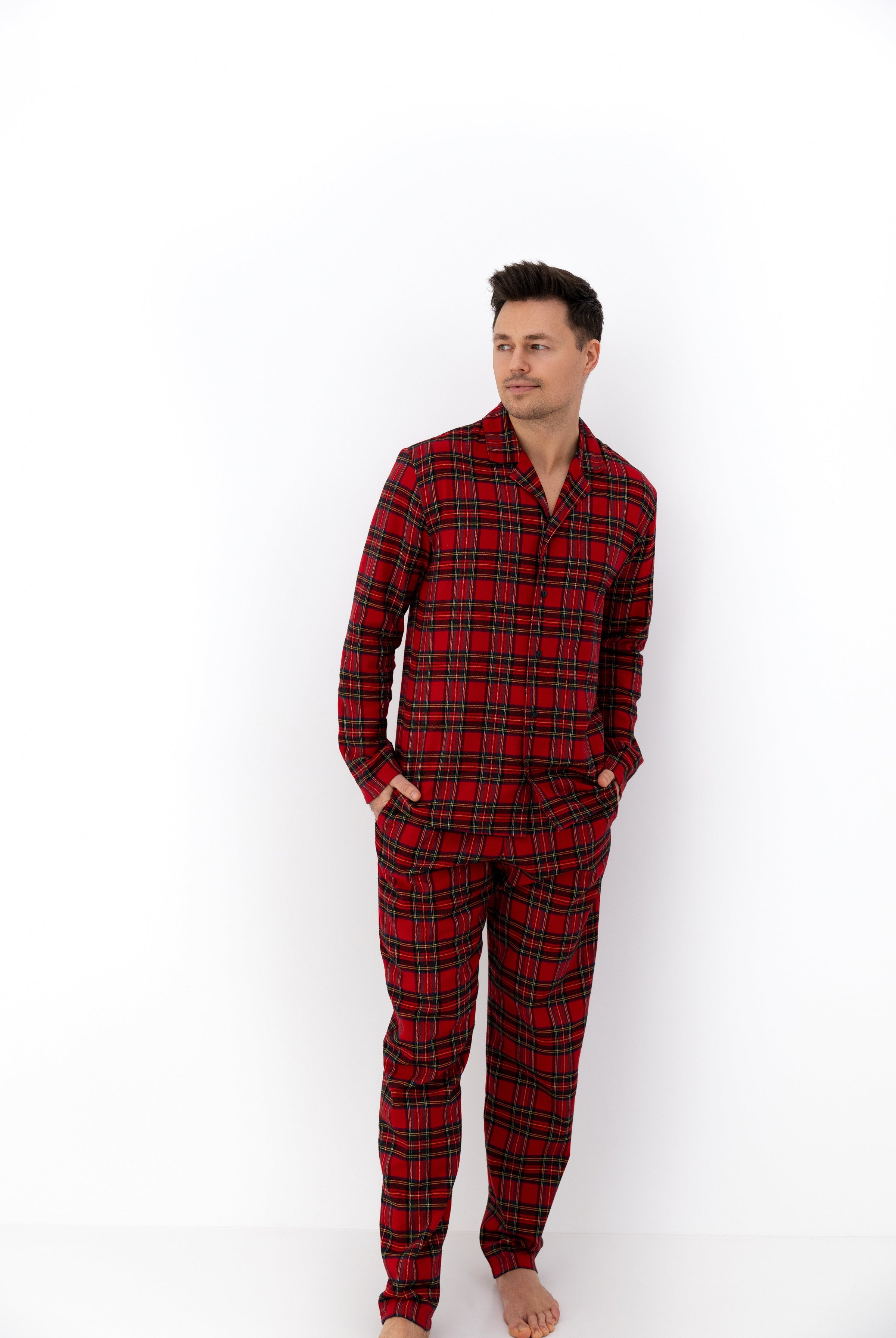 Philip Men's 100% Cotton Flannel PJ Set | Classic Red Plaid - Sensis Poland