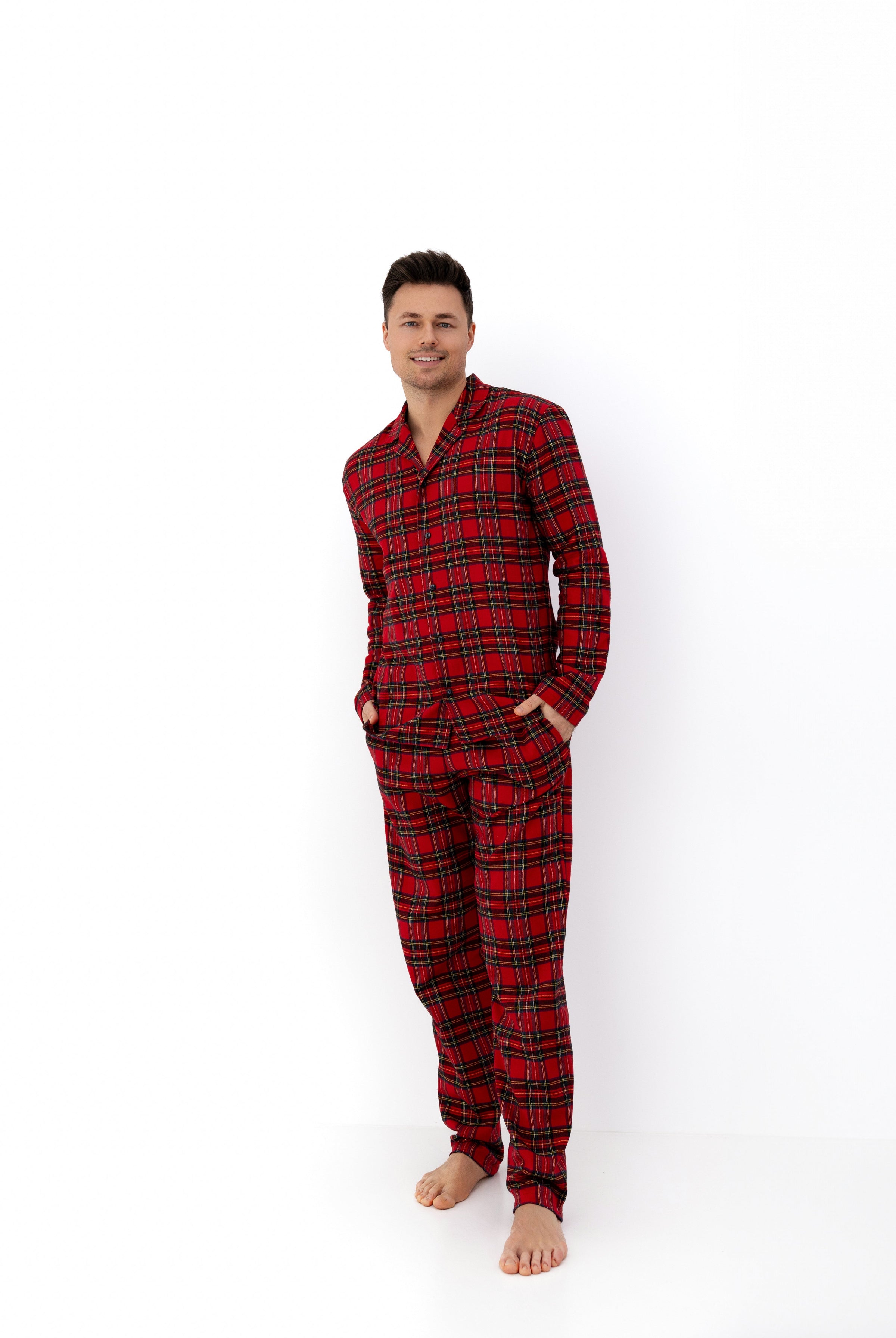 Philip Men's 100% Cotton Flannel PJ Set | Classic Red Plaid - Sensis Poland