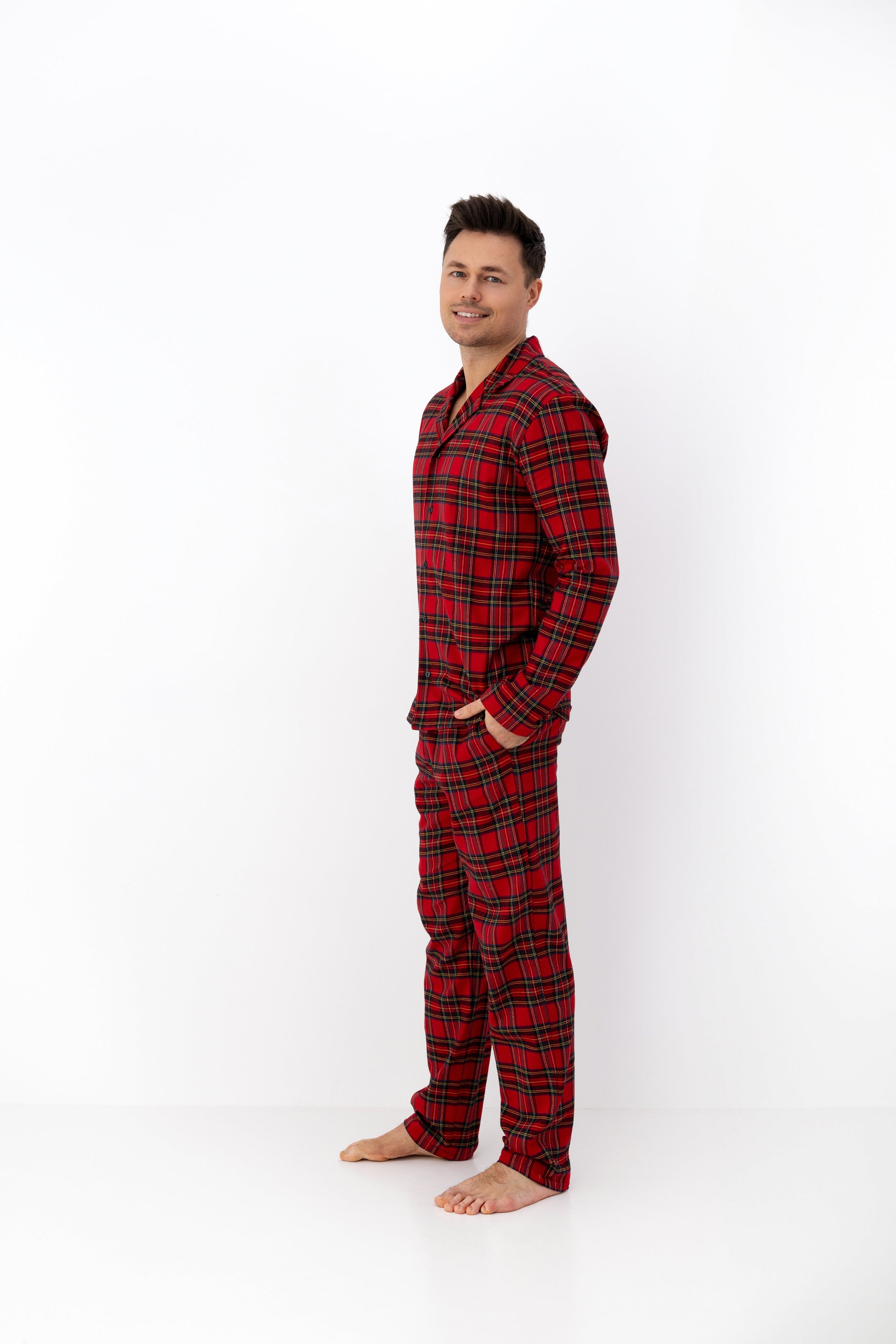 Philip Men's 100% Cotton Flannel PJ Set | Classic Red Plaid - Sensis Poland