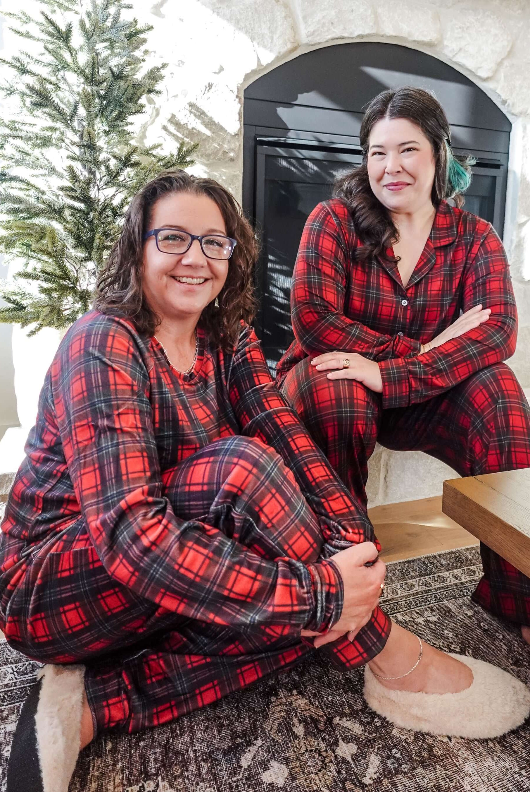 women's red plaid velour pajama set super soft and cozy for holidays teens adults women