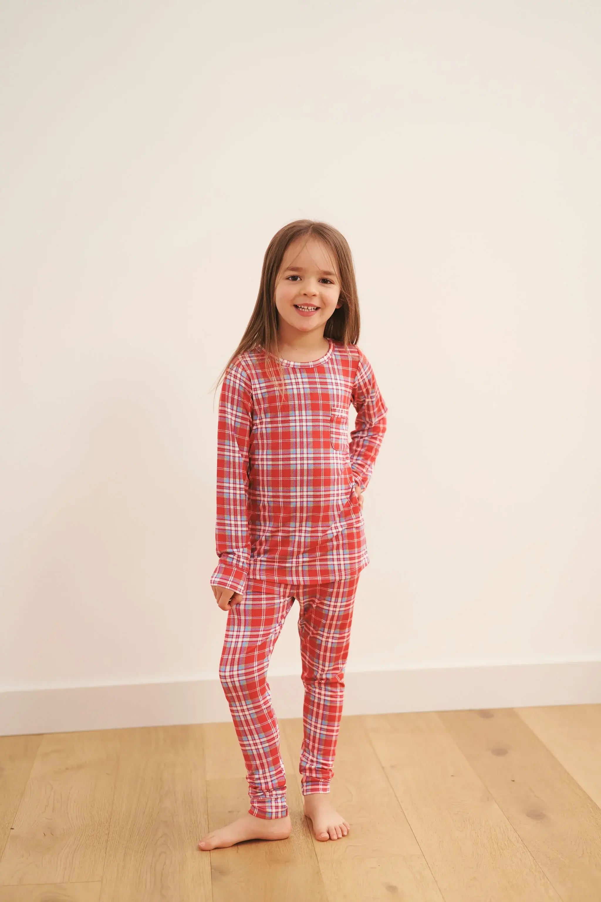 kids red plaid holiday pj set bamboo by bambi & birdie