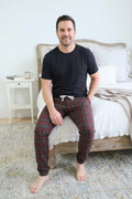 Men's Bamboo Sleep Jogger Pant Dark Red Plaid