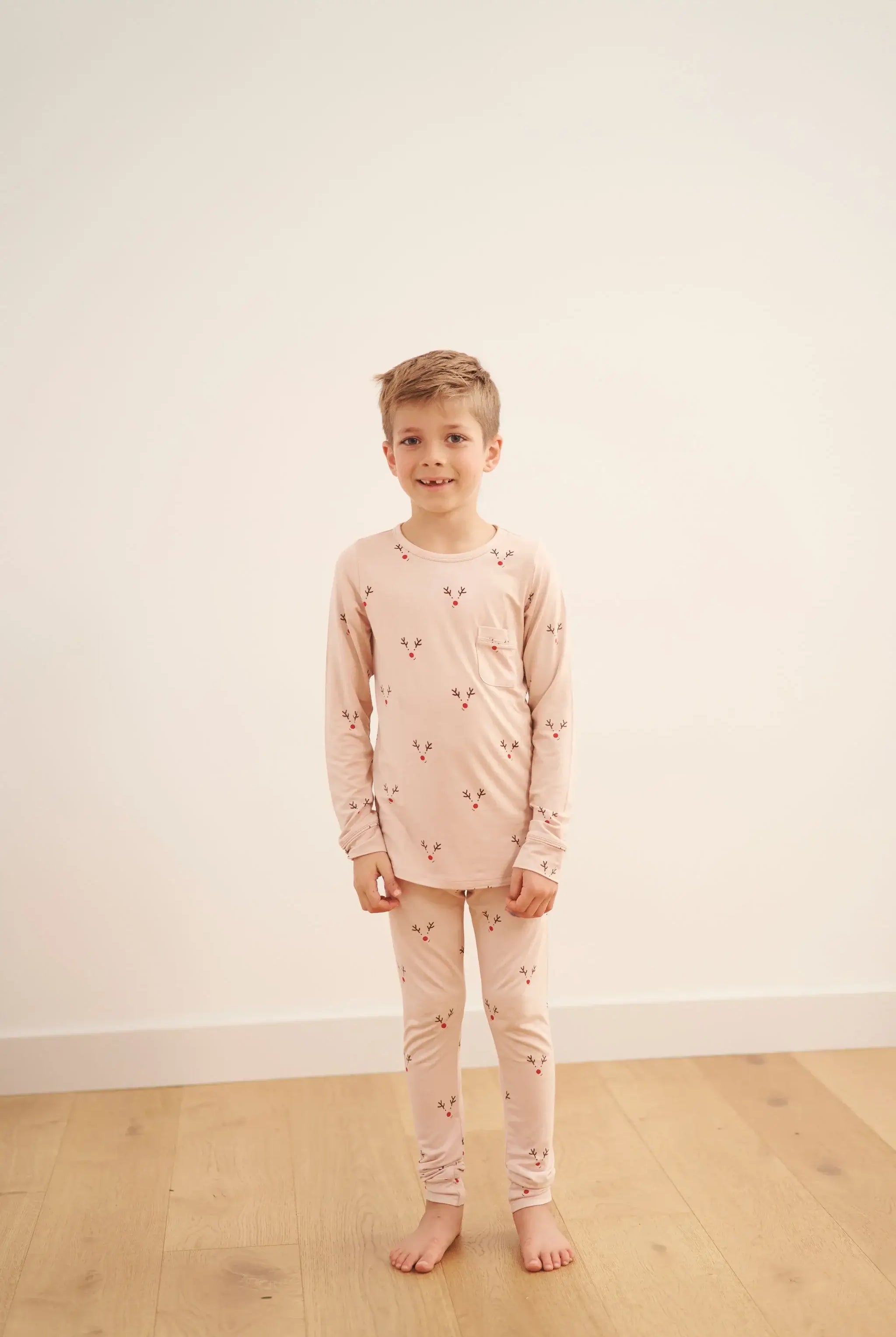 kids reindeer print pj jogger set by bambi and birdie