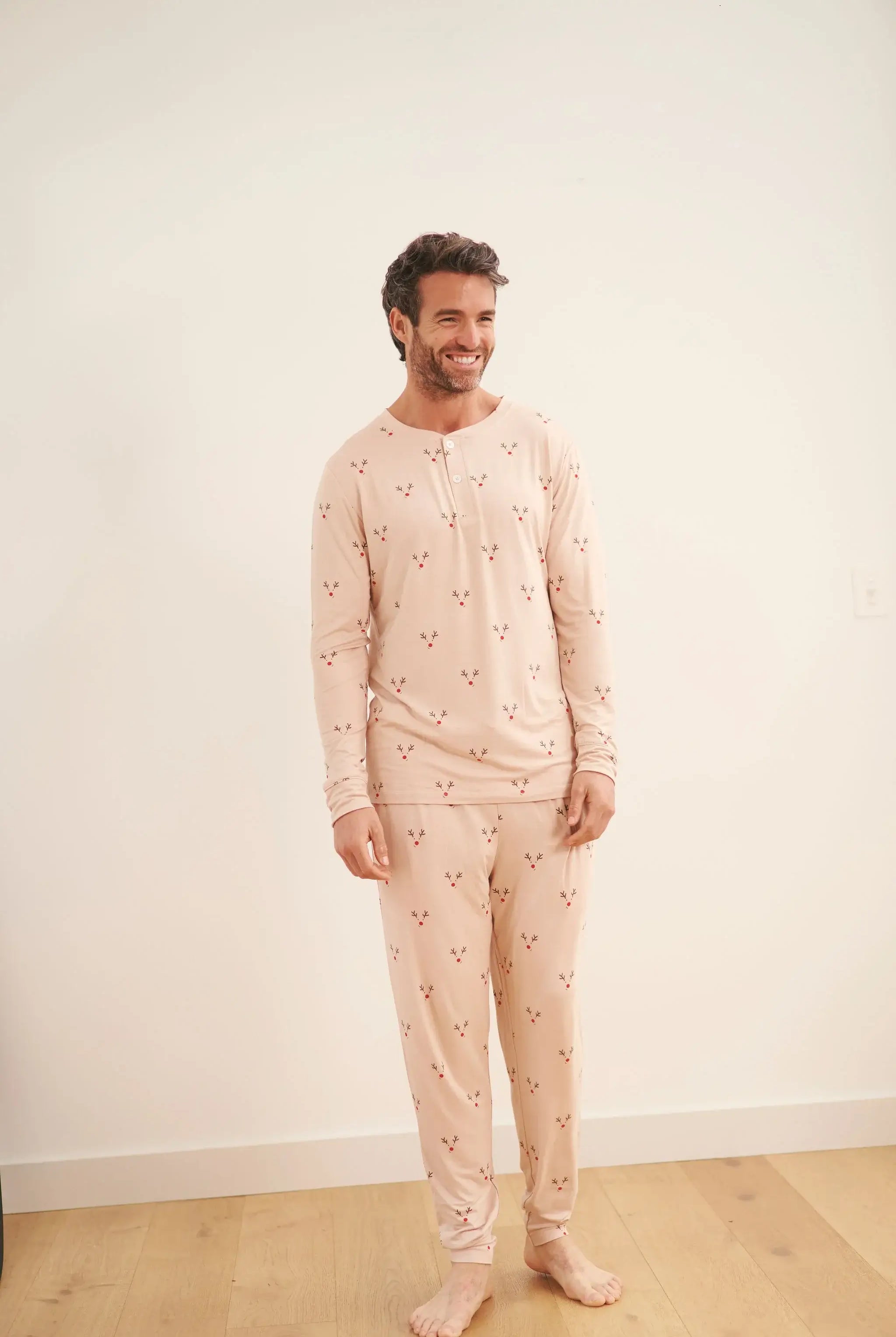 men's christmas pj jogger set reindeer print by bambi & birdie