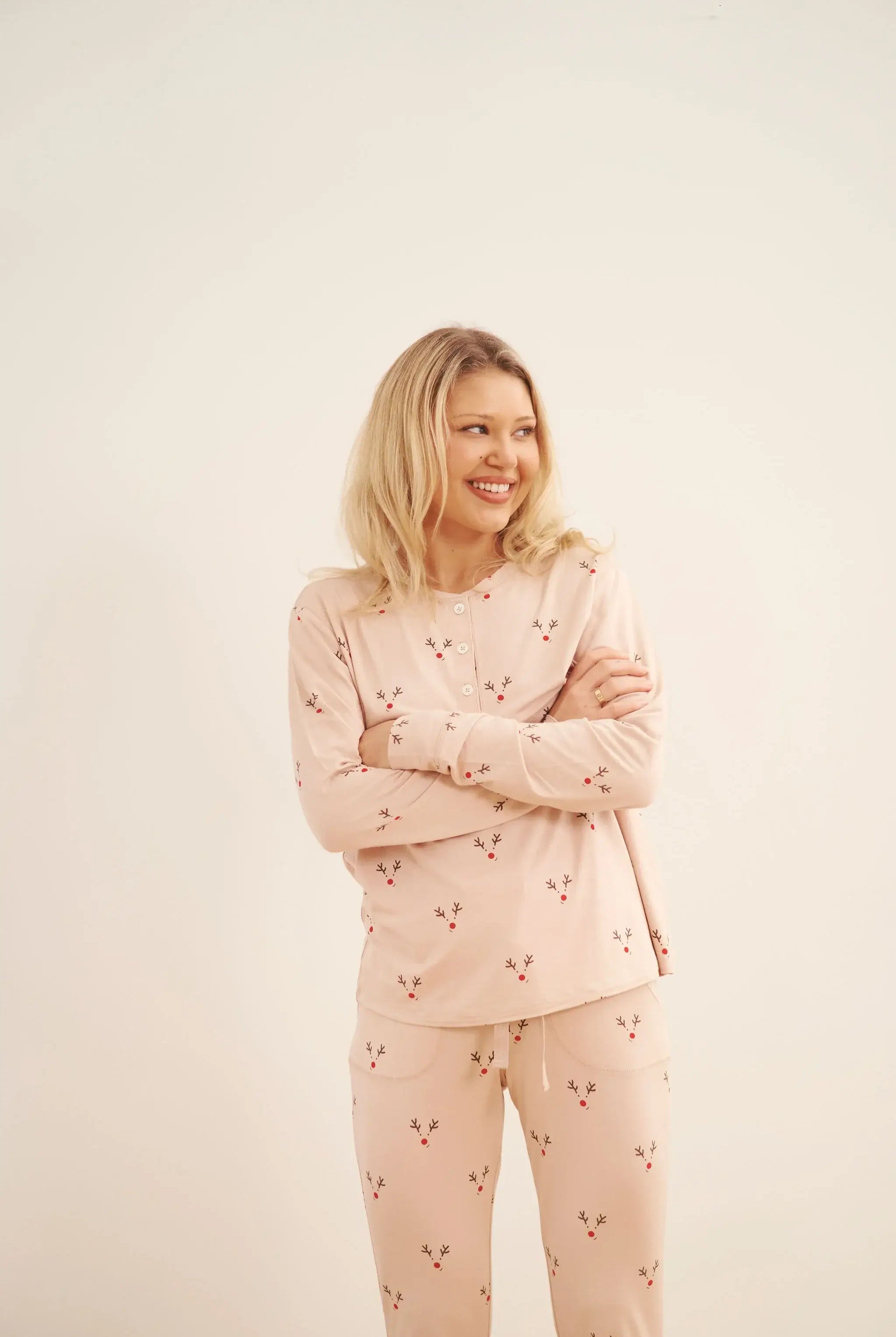 women's reindeer print holiday pj set by bambi & birdie