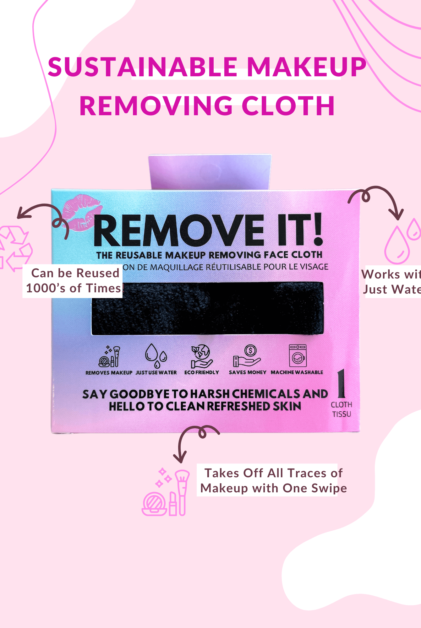 Remove It Reusable Makeup Remover Cloth | Black - Remove It - Cloud Nine Pajamas
