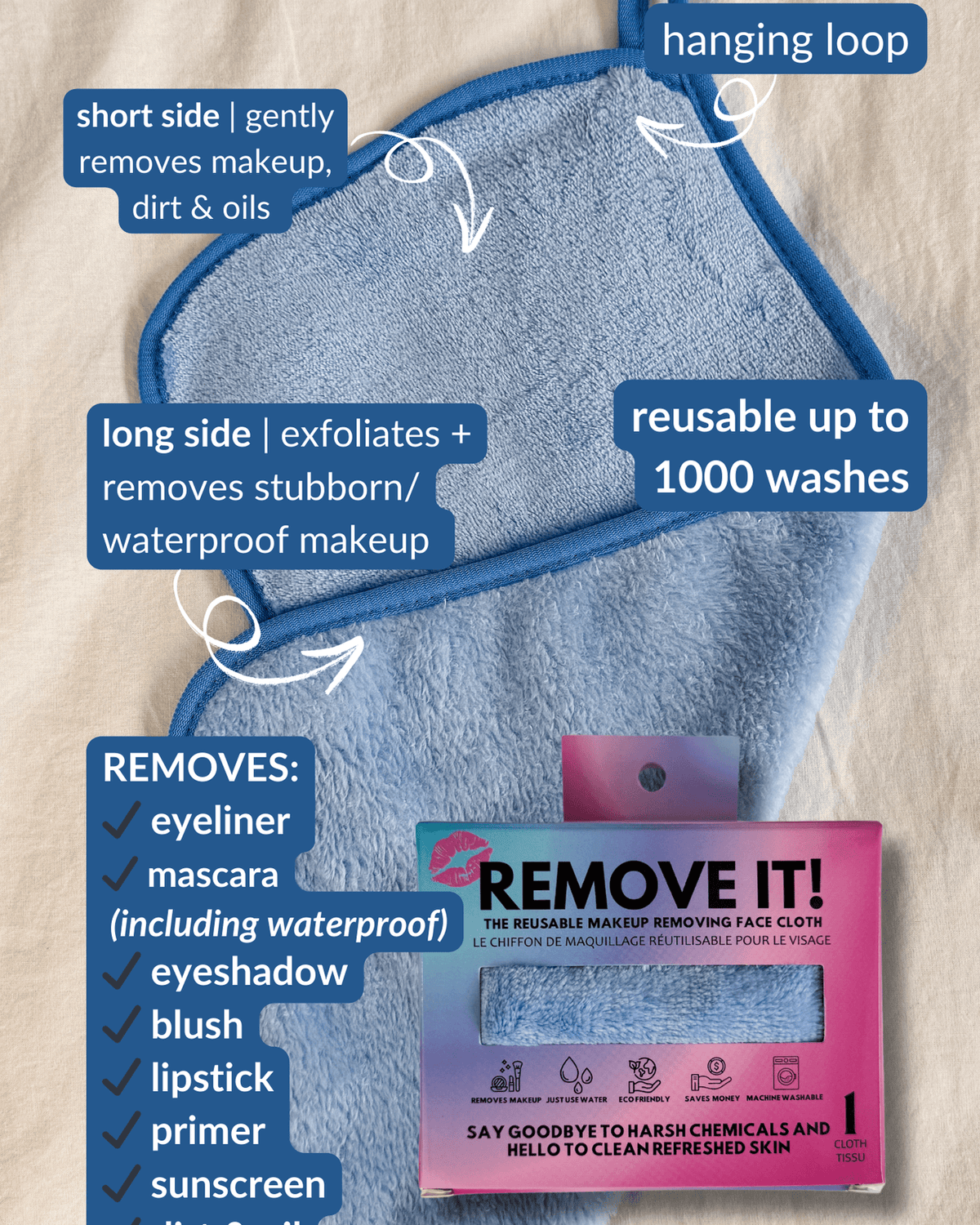 Remove It Reusable Makeup Remover Cloth | Icy Blue - Remove It - Cloud Nine Pajamas