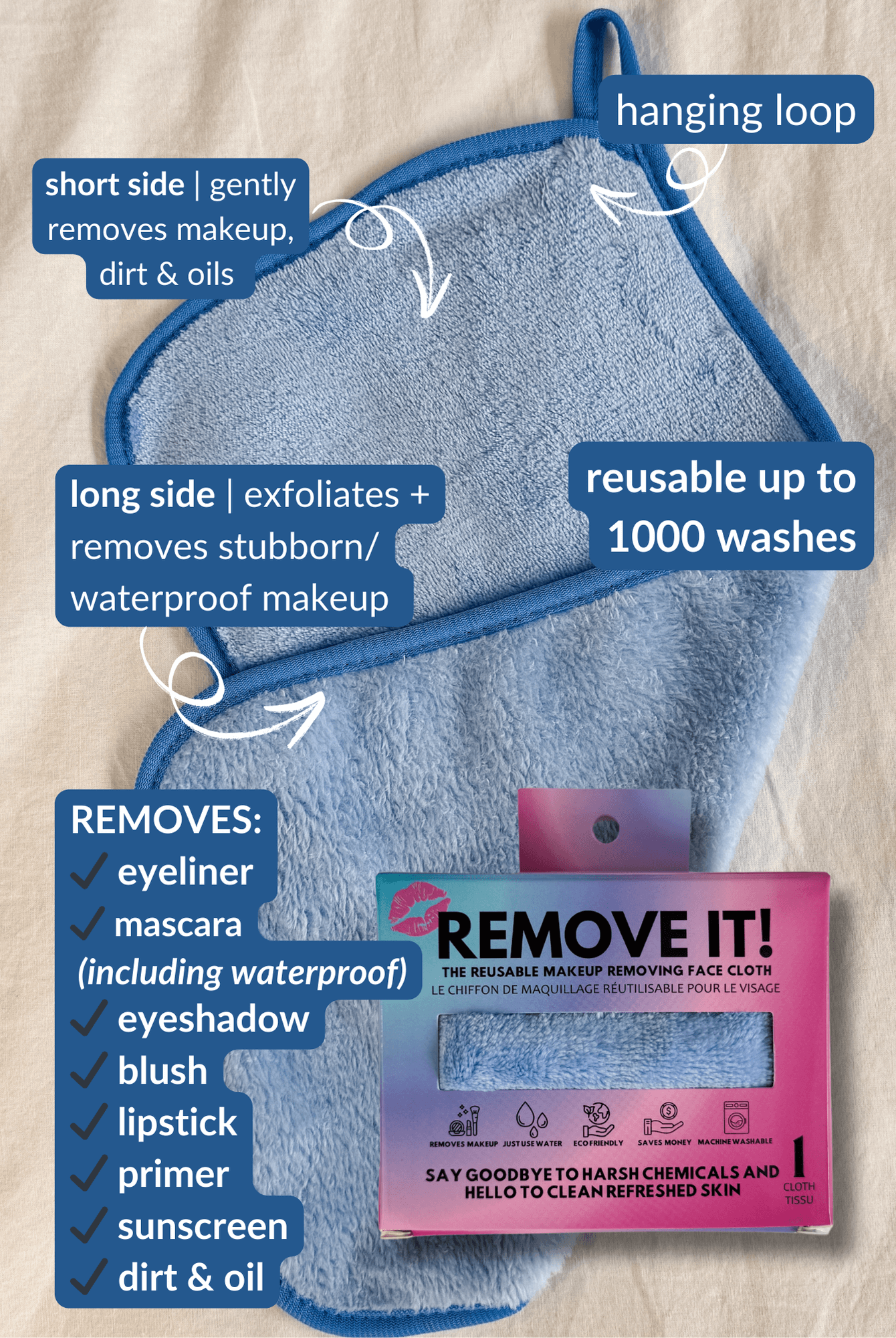 Remove It Reusable Makeup Remover Cloth | Icy Blue - Remove It - Cloud Nine Pajamas