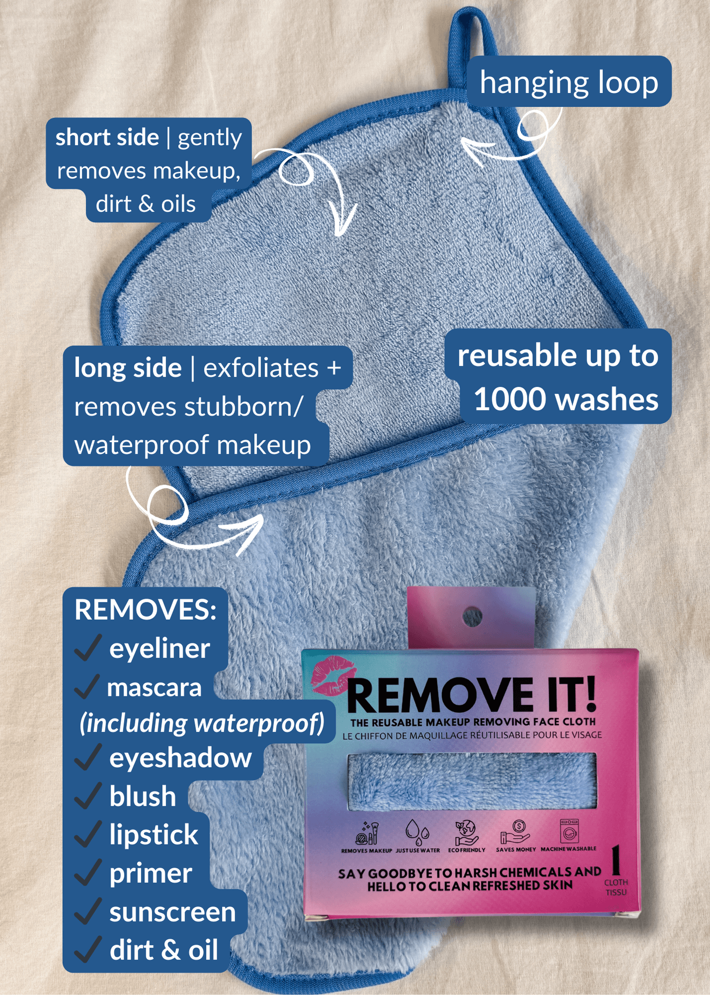 Remove It Reusable Makeup Remover Cloth | Icy Blue - Remove It - Cloud Nine Pajamas