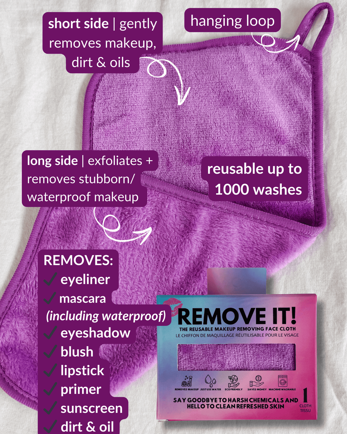 Remove It Reusable Makeup Remover Cloth | Icy Purple - Remove It - Cloud Nine Pajamas