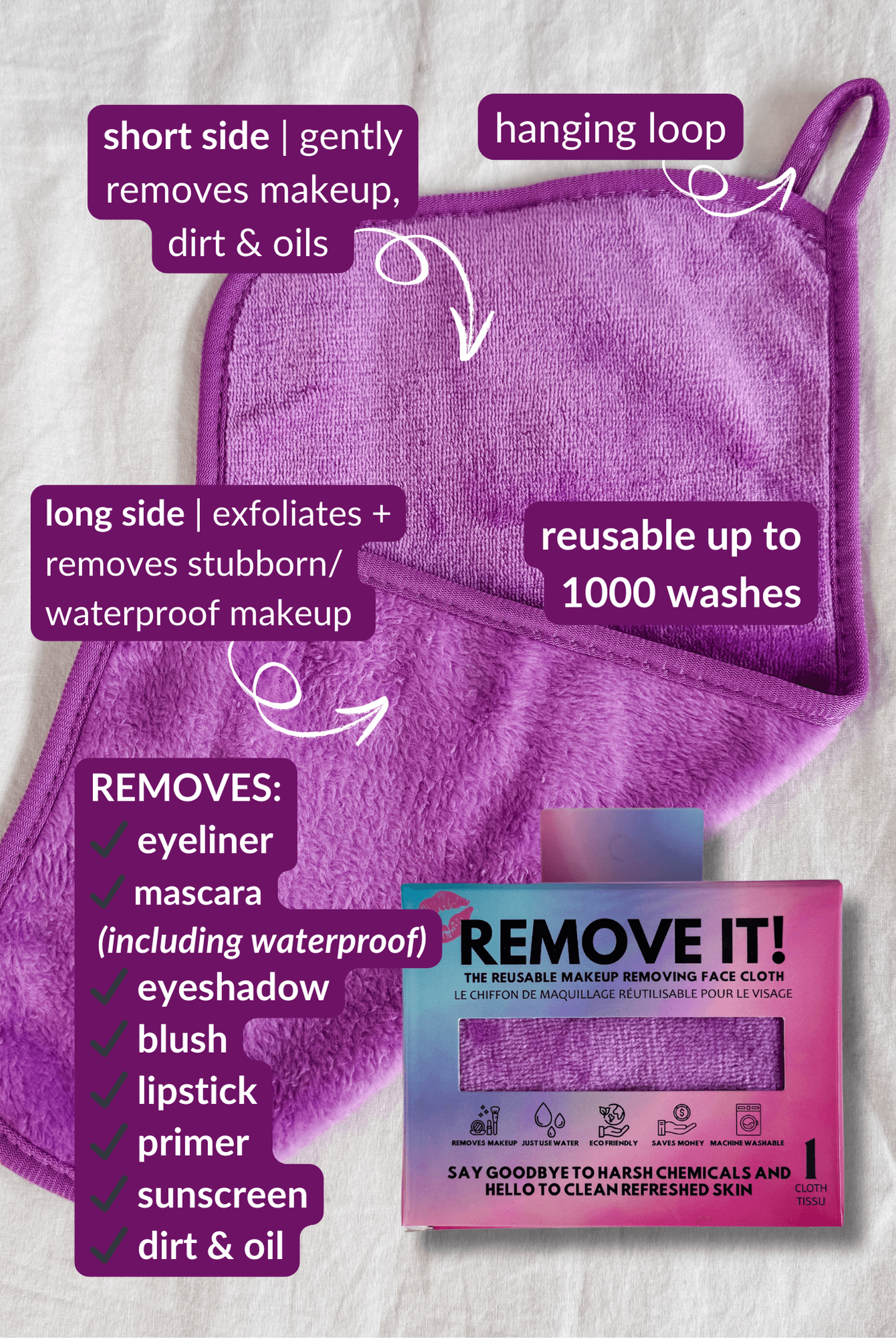 Remove It Reusable Makeup Remover Cloth | Icy Purple - Remove It - Cloud Nine Pajamas