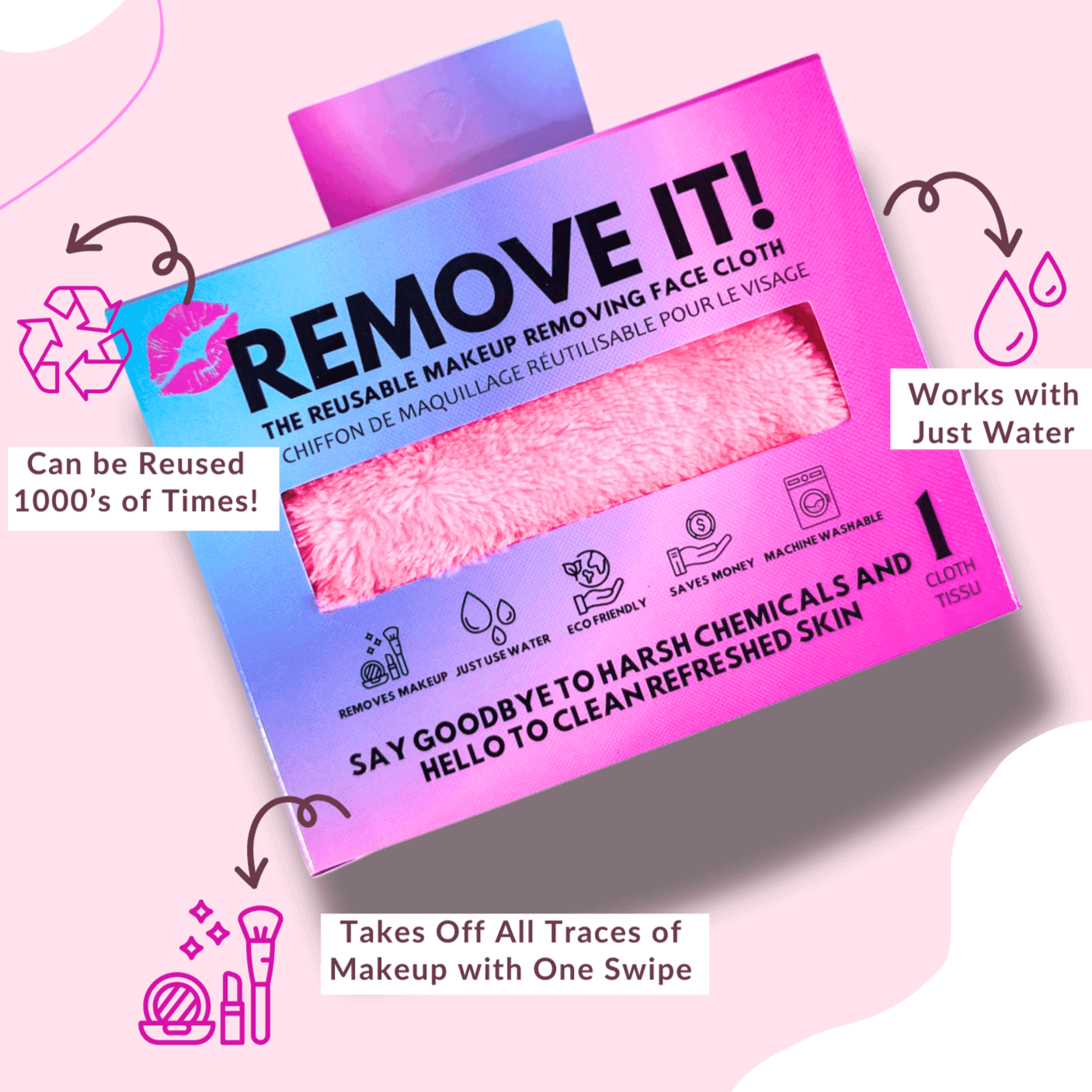 Remove It Reusable Makeup Remover Cloth | Pink - Remove It - Cloud Nine Pajamas
