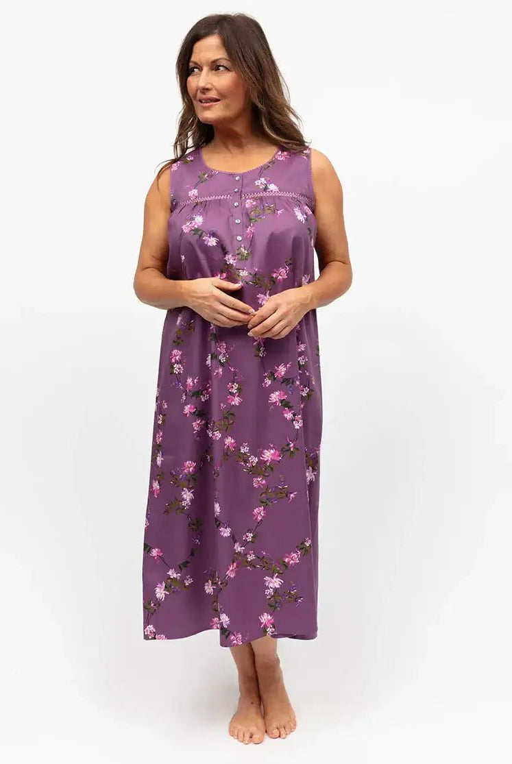 Rhea Mauve Mix Lace - Detail Floral Print Long Nightdress | Nora Rose by Cyberjammies - Cyberjammies - Cloud Nine Pajamas