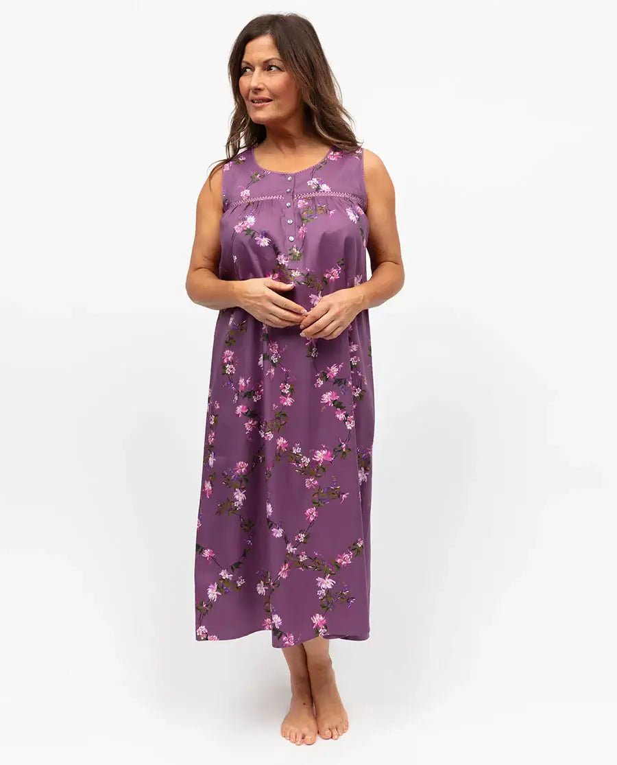 Rhea Mauve Mix Lace - Detail Floral Print Long Nightdress | Nora Rose by Cyberjammies - Cyberjammies - Cloud Nine Pajamas