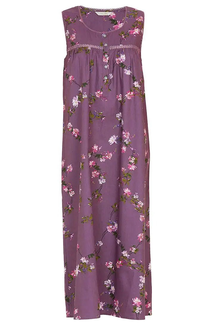 Rhea Mauve Mix Lace - Detail Floral Print Long Nightdress | Nora Rose by Cyberjammies - Cyberjammies - Cloud Nine Pajamas