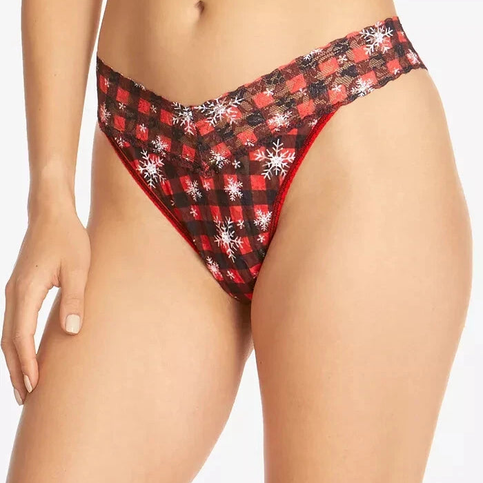 buffalo red plaid with snowflakes low rise hanky panky thong limited edition holiday lace