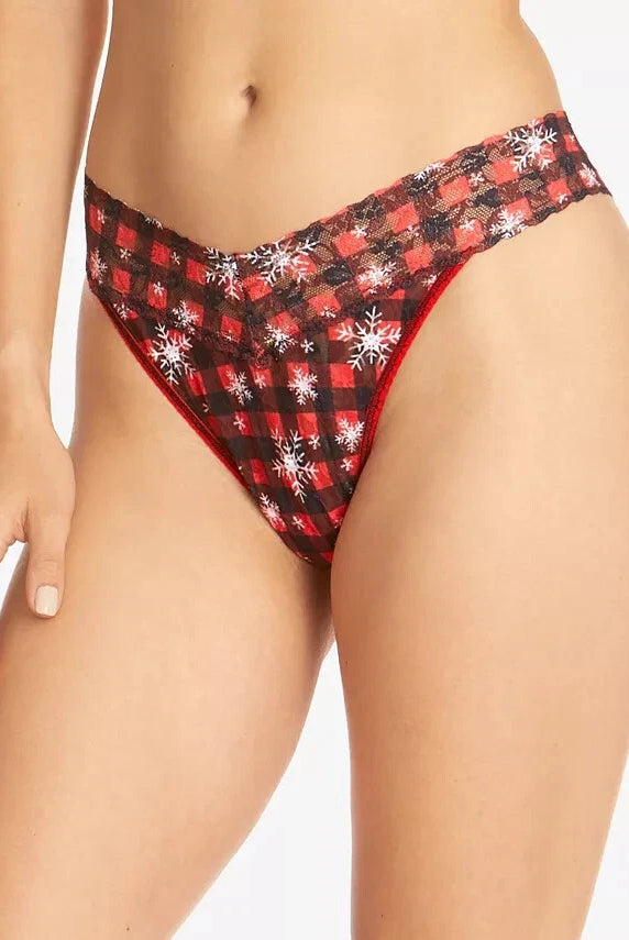 buffalo red plaid with snowflakes low rise hanky panky thong limited edition holiday lace