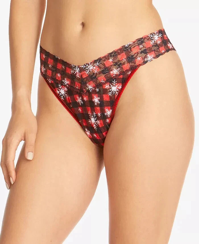 buffalo red plaid with snowflakes low rise hanky panky thong limited edition holiday lace