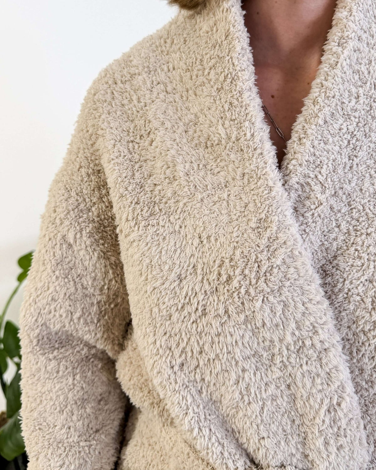 Lounge by Jan Marie Chenille Cloud Spa Robe Sand chenille plush texture close-up — Cloud Nine Pajamas Edmonton