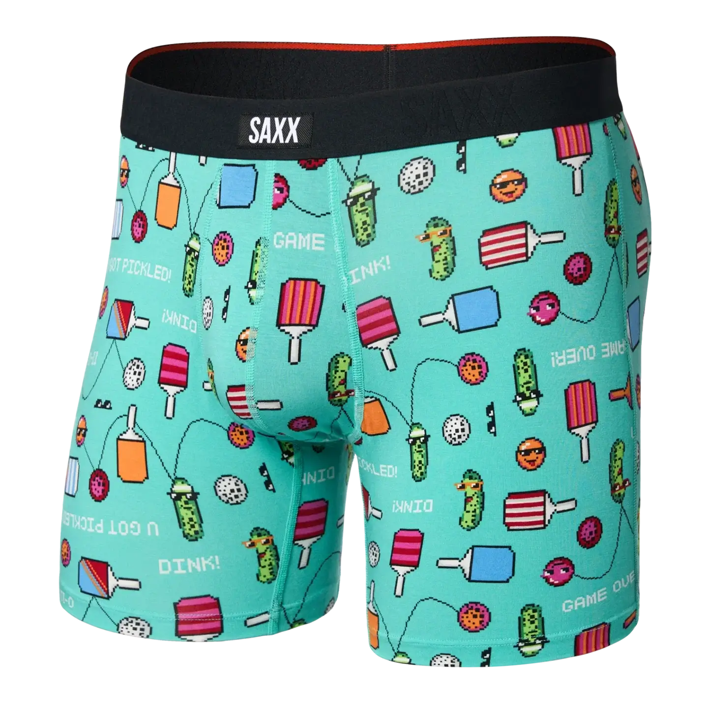 Vibe Xtra Soft Comfort Boxer Brief with fun prints of pickles and game-themed designs by SAXX.