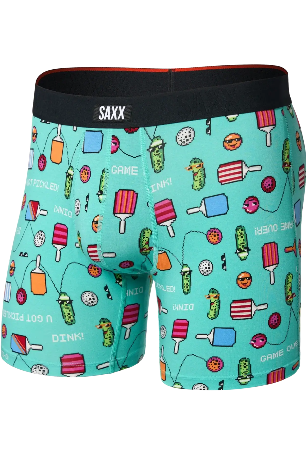 Vibe Xtra Soft Comfort Boxer Brief with fun prints of pickles and game-themed designs by SAXX.