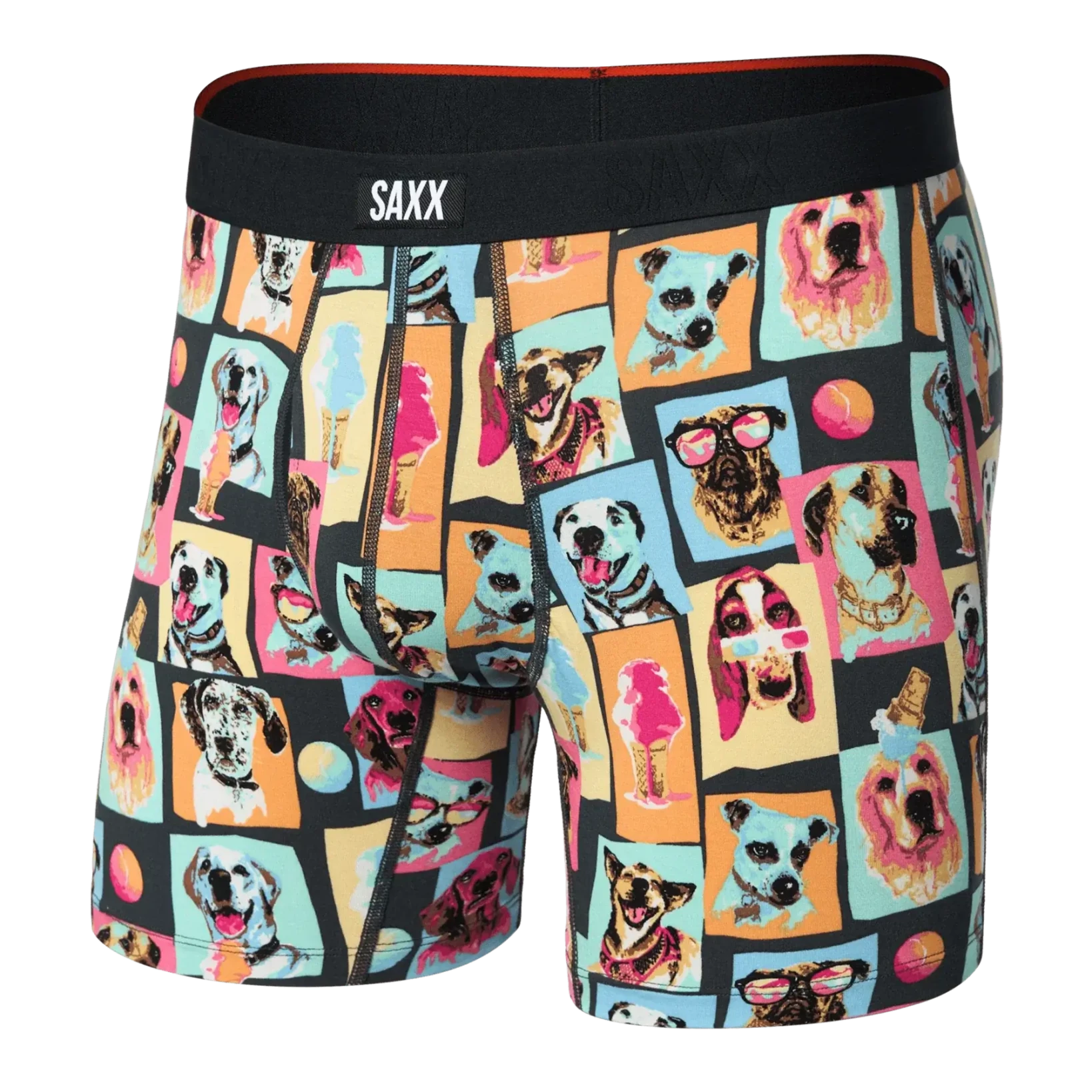 Vibe Xtra Soft Comfort Boxer Brief in colorful dog print by SAXX