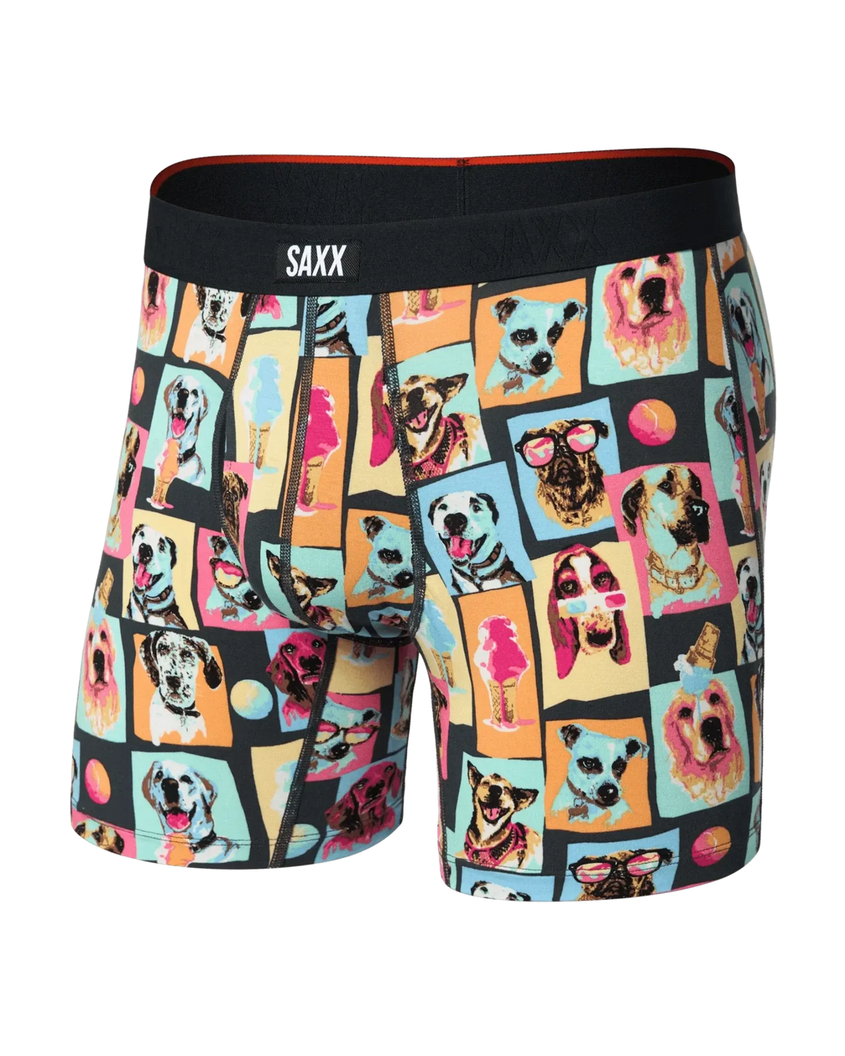 Vibe Xtra Soft Comfort Boxer Brief in colorful dog print by SAXX