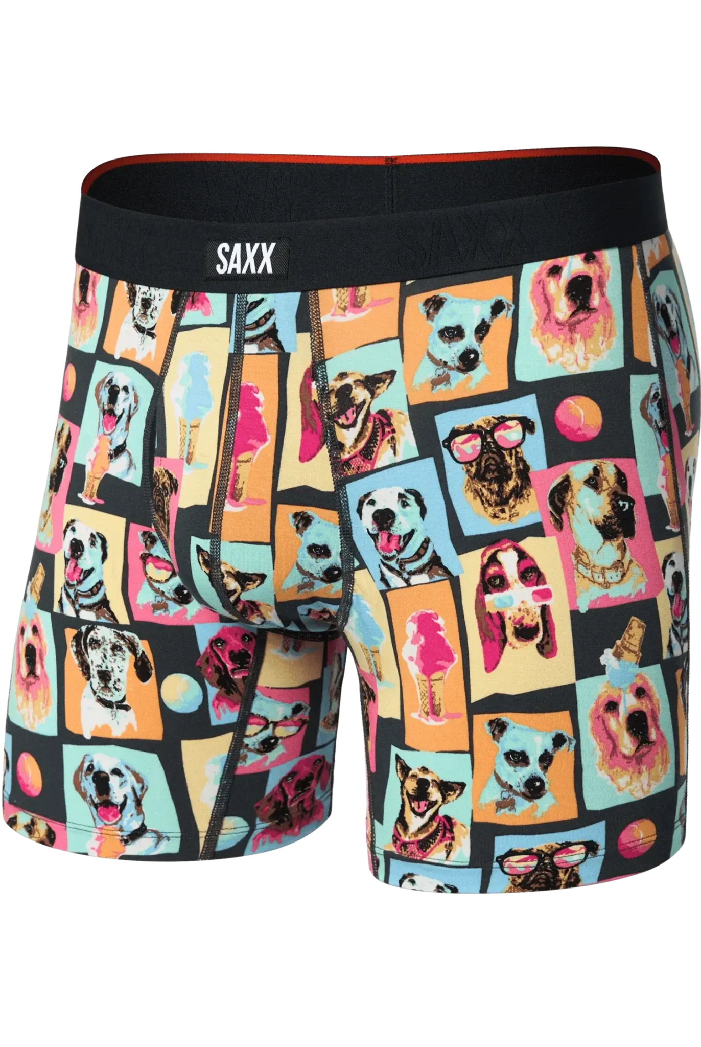 Vibe Xtra Soft Comfort Boxer Brief in colorful dog print by SAXX