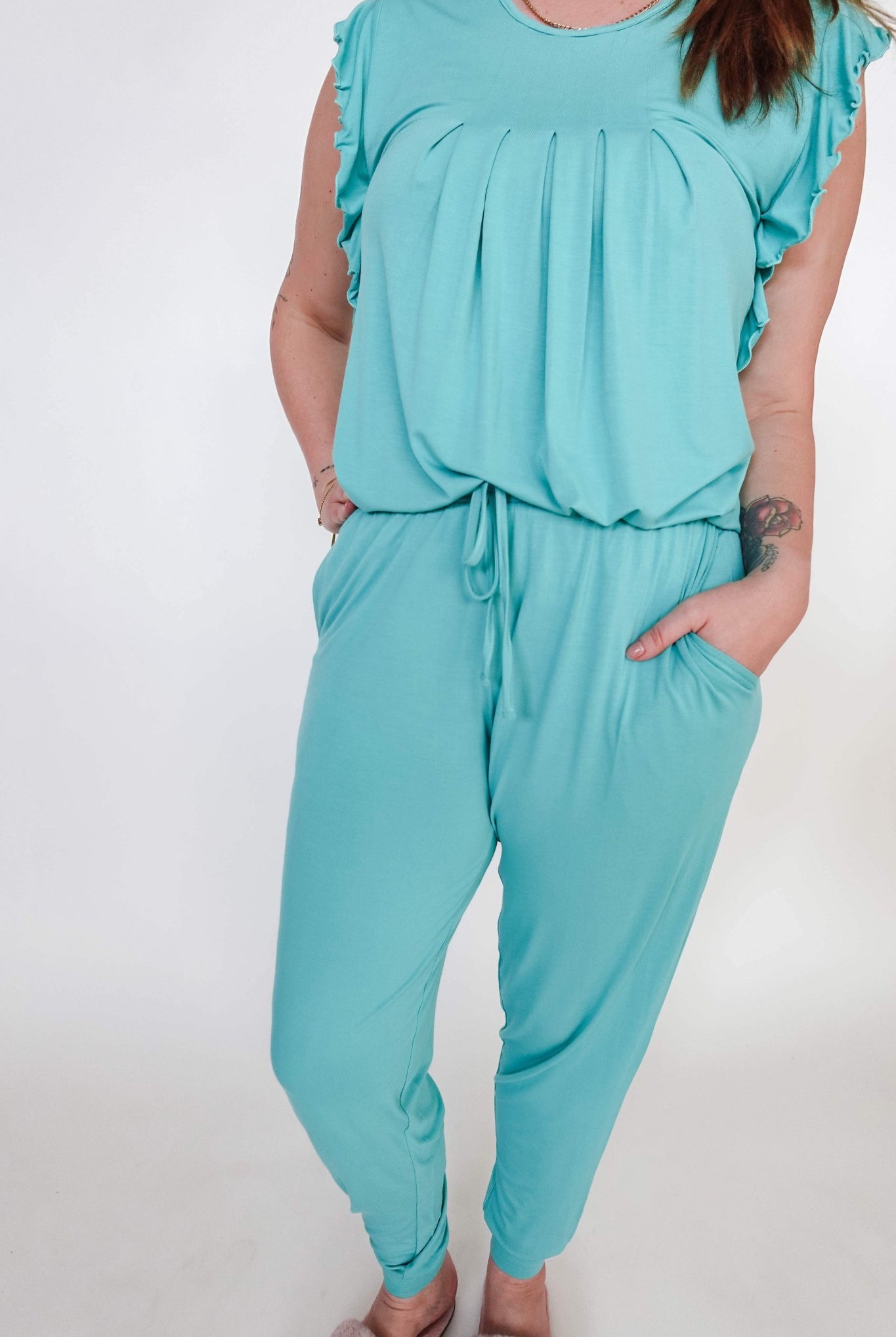 Seafoam Flutter Top Jogger Bamboo PJ Set - Georgia Rylan - Cloud Nine Pajamas