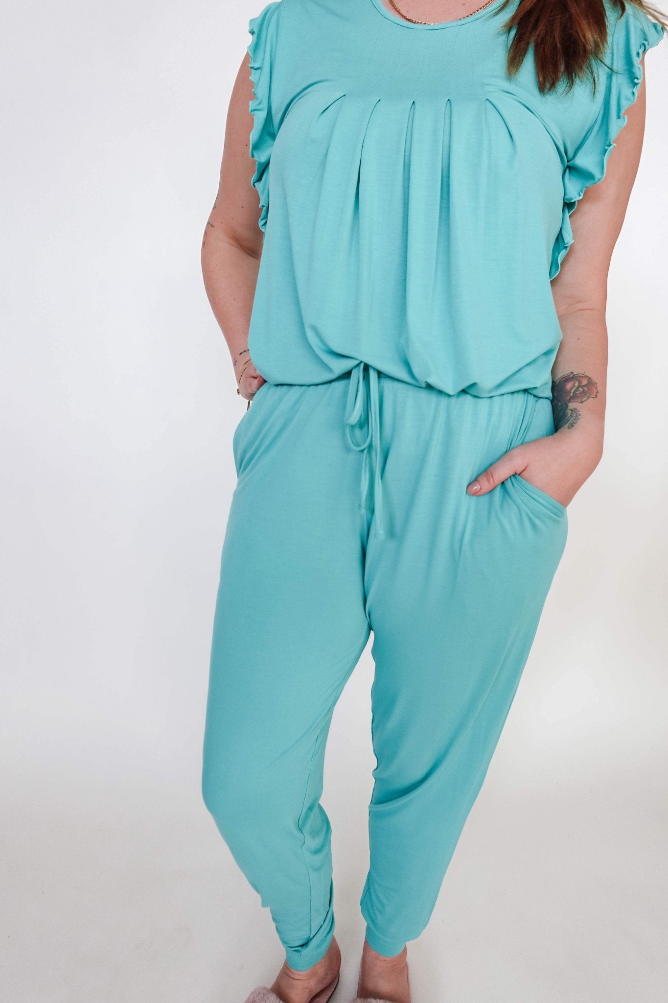 Seafoam Flutter Top Jogger Bamboo PJ Set - Georgia Rylan - Cloud Nine Pajamas