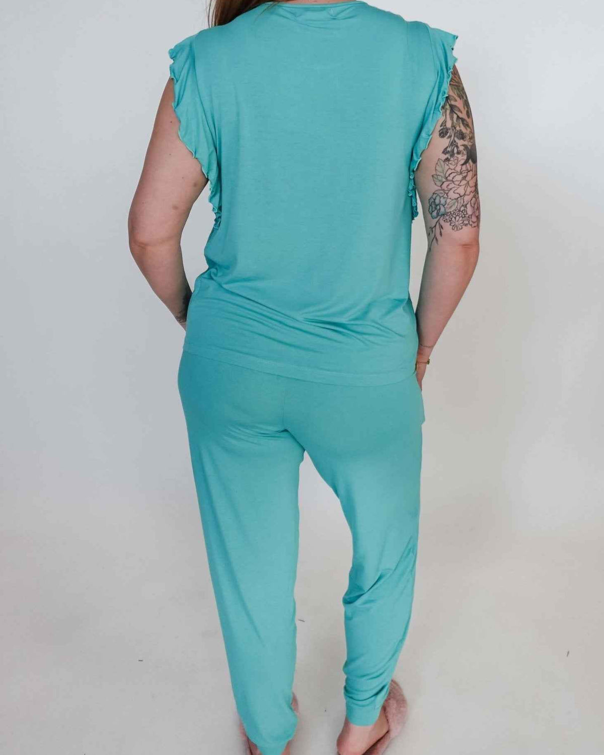 Georgia Rylan Women's Bamboo Flutter Sleeve and Jogger Pant Pajama Set in Seafoam