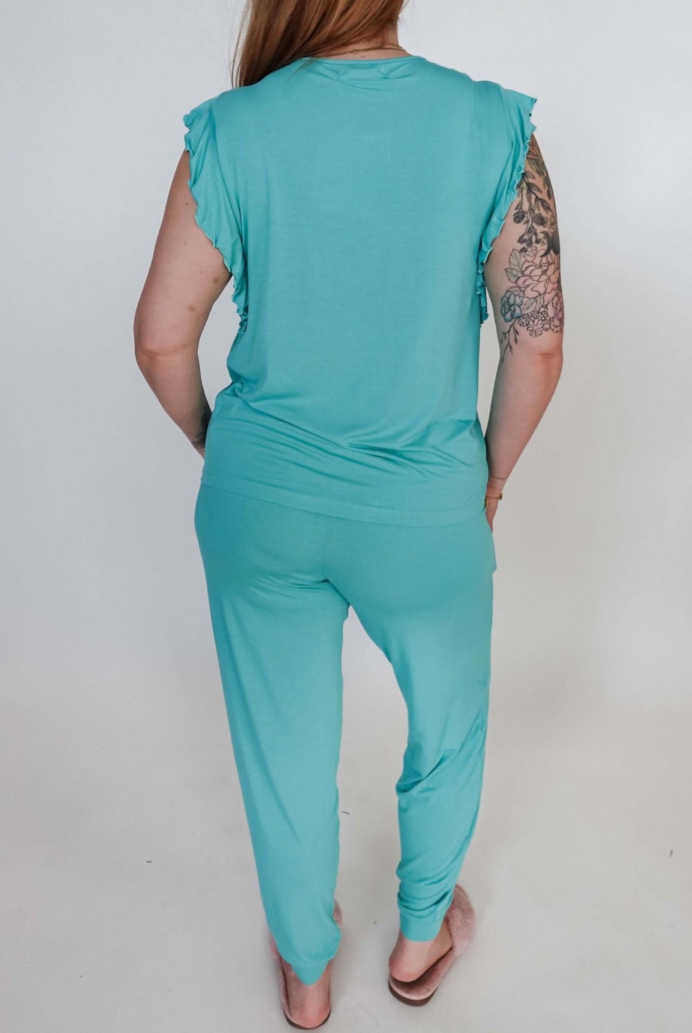 Seafoam Flutter Top Jogger Bamboo PJ Set - Georgia Rylan - Cloud Nine Pajamas