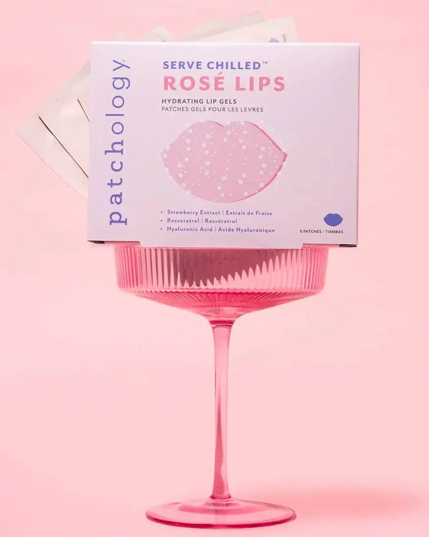 Served Chilled Rosé Lips Gels in a pink cup, offering hydrating lip treatment with strawberry aroma.