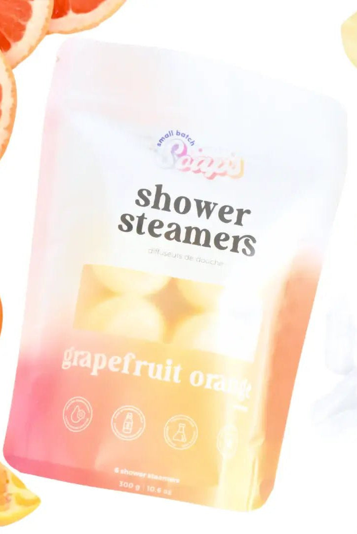 Shower Steamer 2pk Grapefruit Orange packaging with grapefruit and orange slices surrounding it