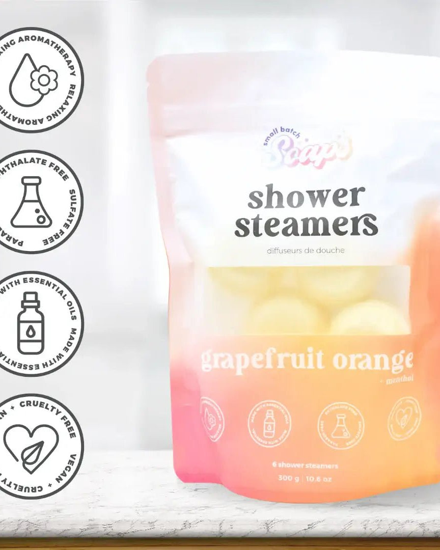 Shower Steamer 2pk Grapefruit Orange aromatherapy steamers in a colorful packaging for a relaxing shower experience.