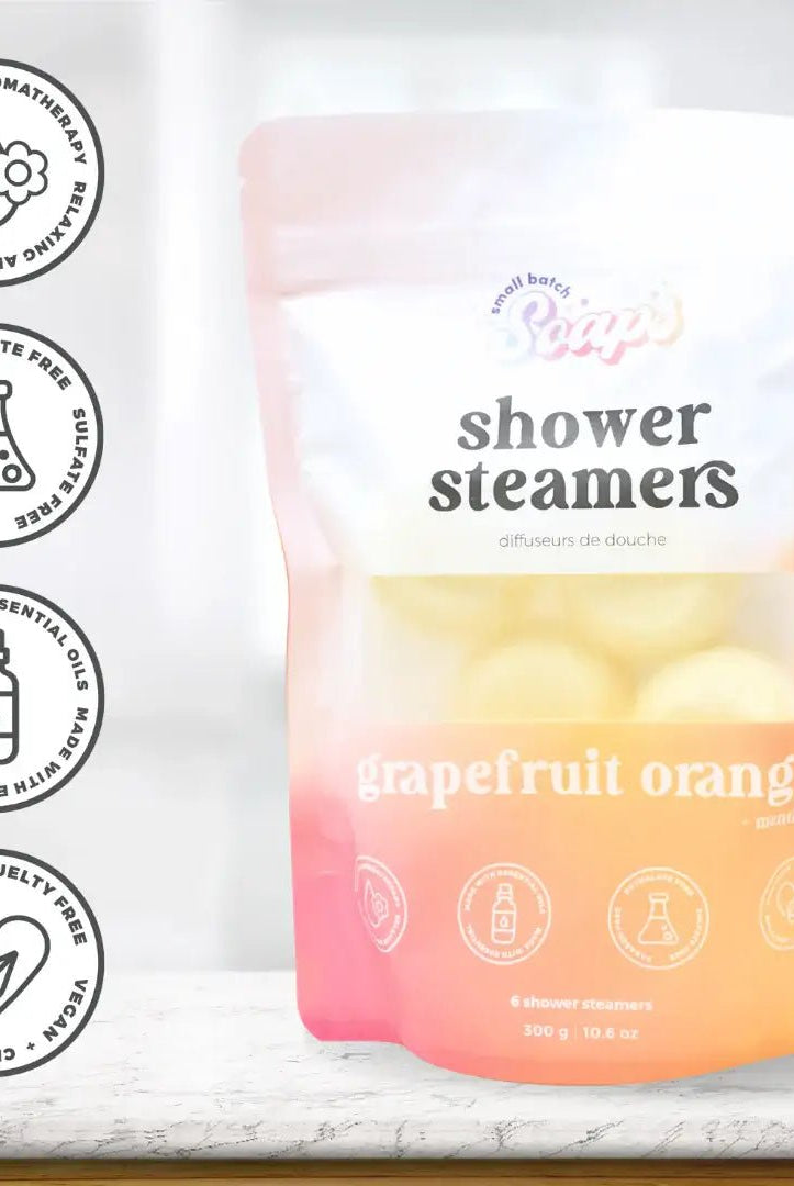 Shower Steamer 2pk Grapefruit Orange aromatherapy steamers in a colorful packaging for a relaxing shower experience.