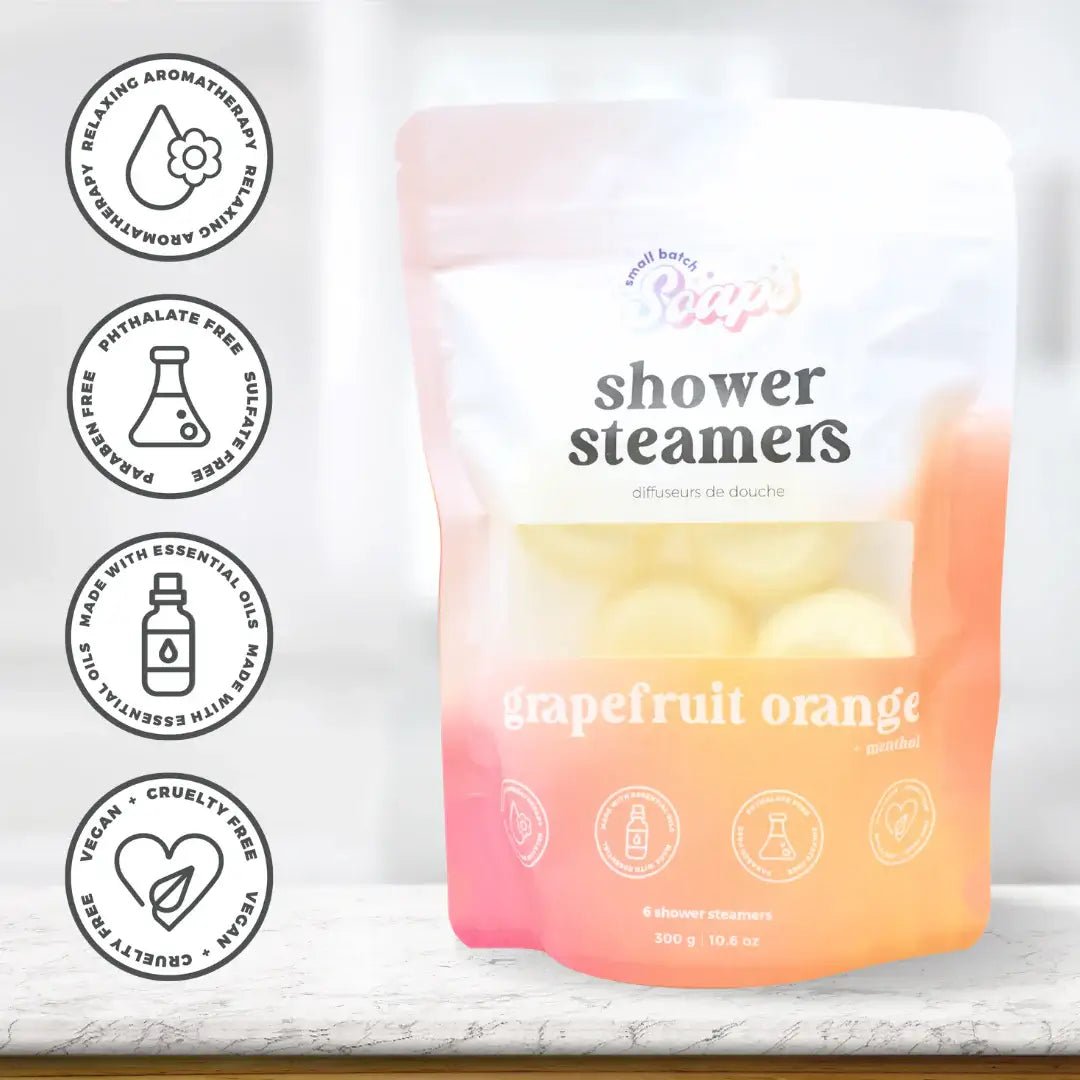 Shower Steamer 2pk Grapefruit Orange aromatherapy steamers in a colorful packaging for a relaxing shower experience.