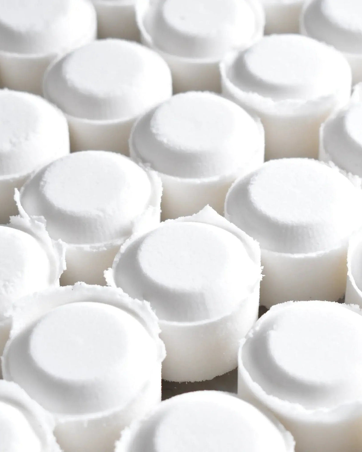 Close-up of white shower steamers, part of the Shower Steamer 2pk Lemon Lavender, ready for a spa-like experience.